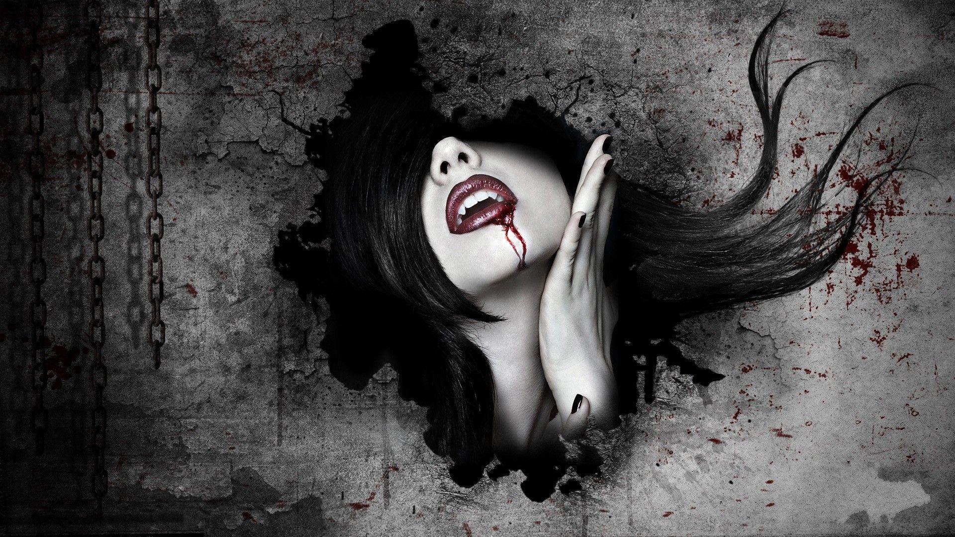 1920x1080 dark, Horror, Fantasy, Art, Gothic, Women, Vampires, Blood, Face Wallpaper HD / Desktop and Mobile Background