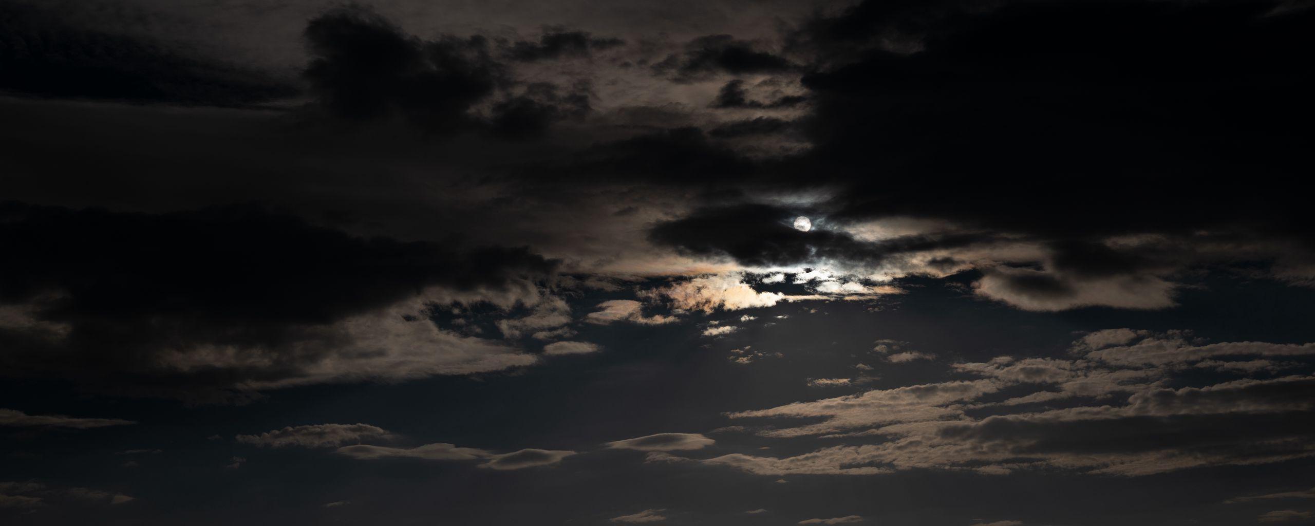 2560x1024 Download wallpaper 2560x1024 sky, clouds, night, moon, dark, night sky ultrawide monitor HD background