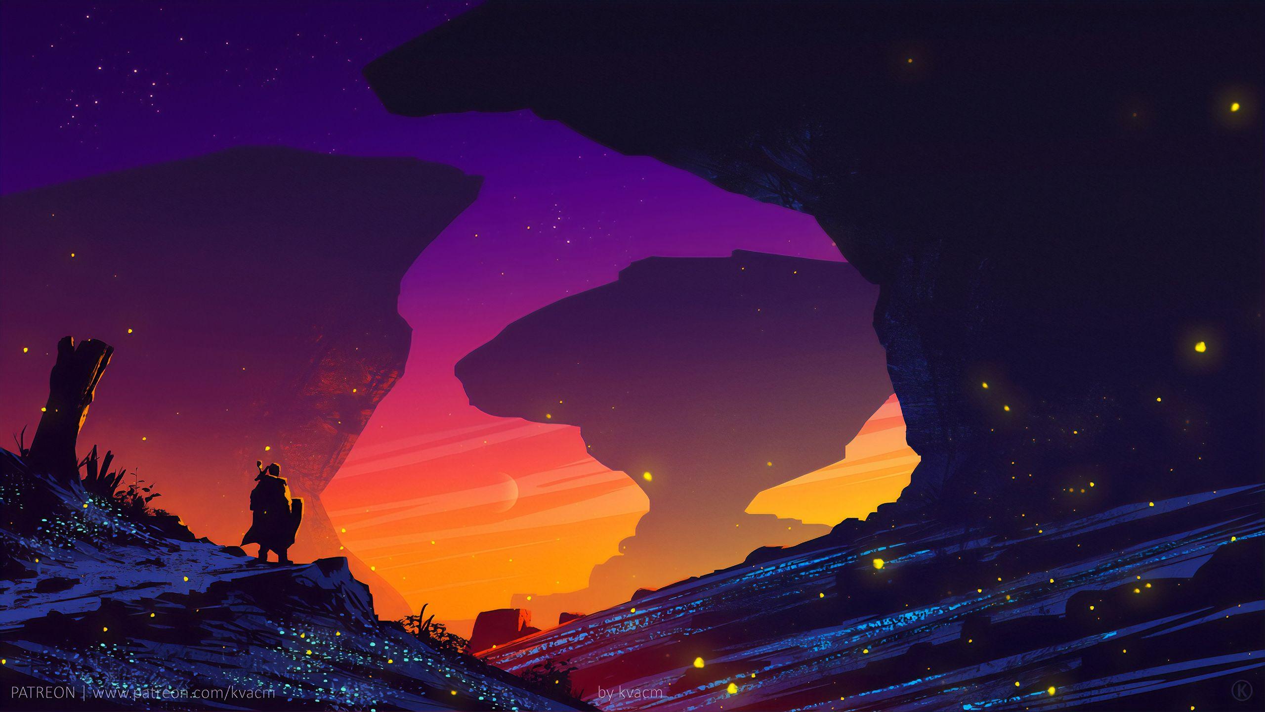 2560x1440 Synthwave Knight 4k Wallpaper