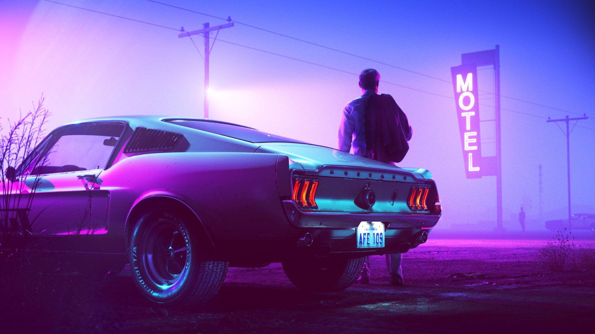 2048x1152 Wallpaper 1967 Mustang Fastback car Drive neon Retrowave synthwave vehicle Art Skyline HD Art • Wallpaper For You HD Wallpaper For Desktop & Mobile