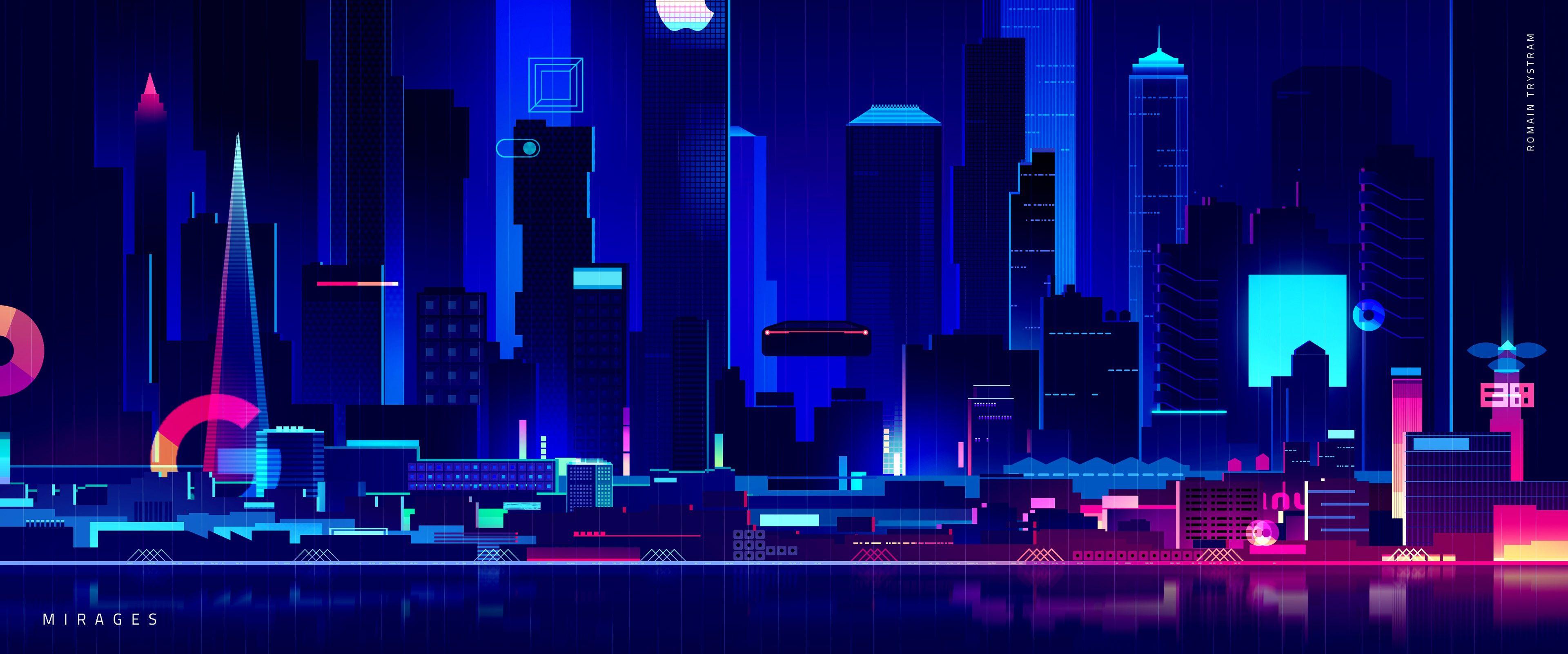 3840x1602 Skyscraper Synthwave Digital Art 4k, HD Artist, 4k Wallpaper, Image, Background, Photo and Picture