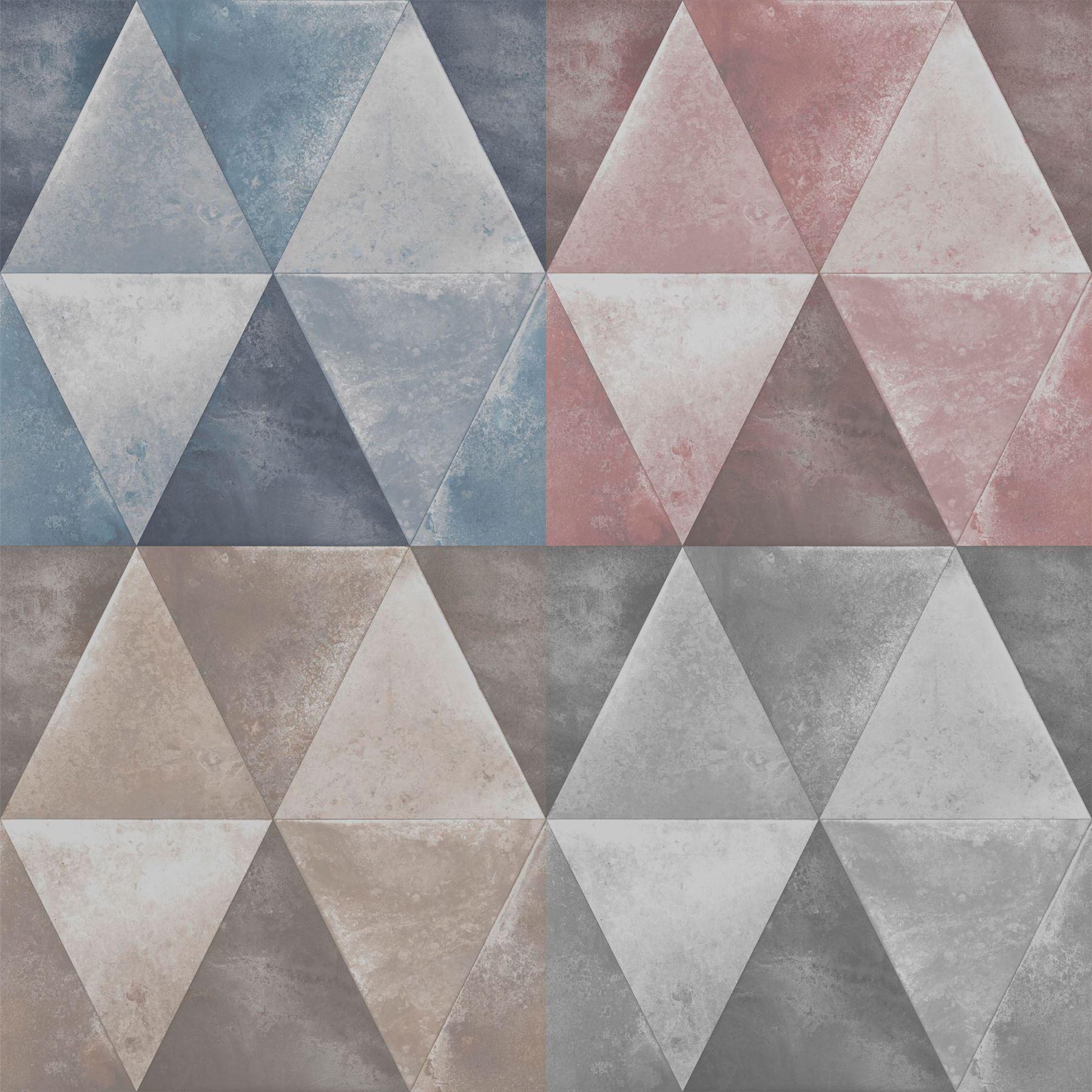 1800x1800 Chic Taupe Blue Pink Silver Triangle Wallpaper Geometric Metallic Finish Feature