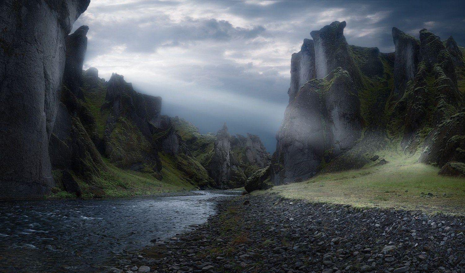 1500x880 nature, Photography, Landscape, Sun rays, Mountains, Cliff, River, Clouds, Canyon, Iceland HD Wallpaper / Desktop and Mobile Image & Photo