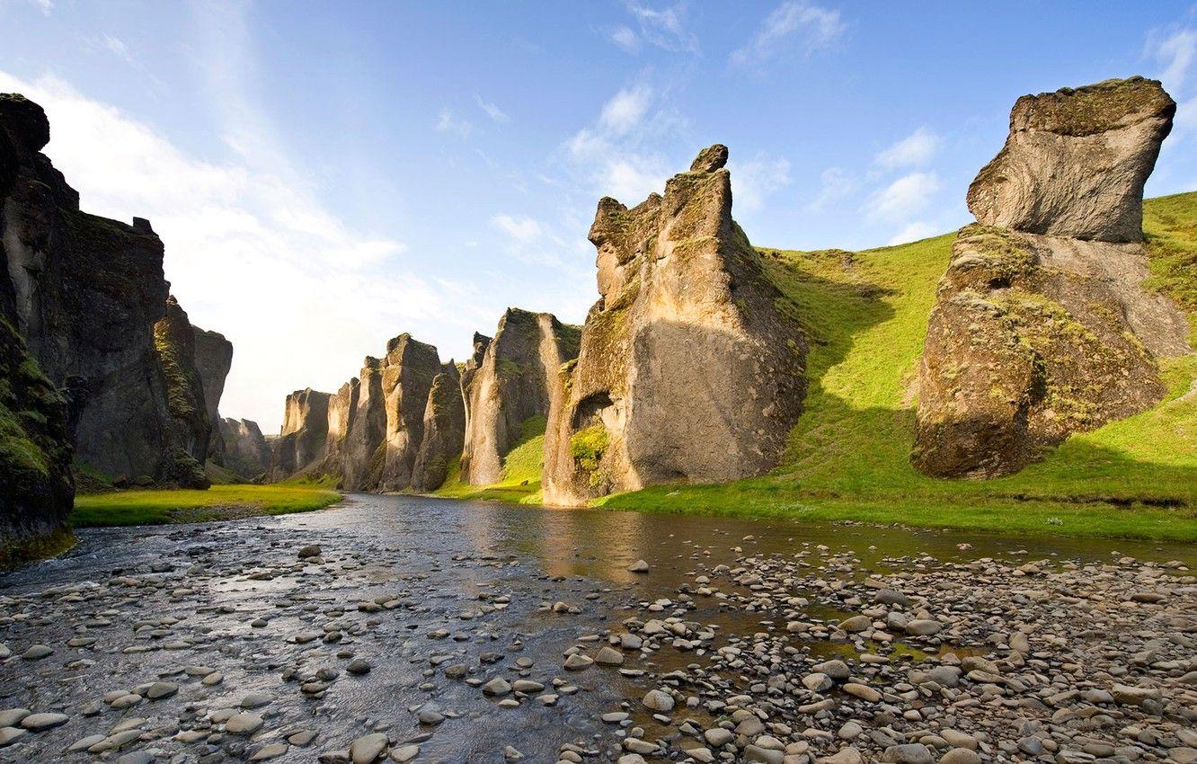 1332x850 Wallpaper river, stones, canyon, Iceland, Iceland, Rock canyon image for desktop, section природа