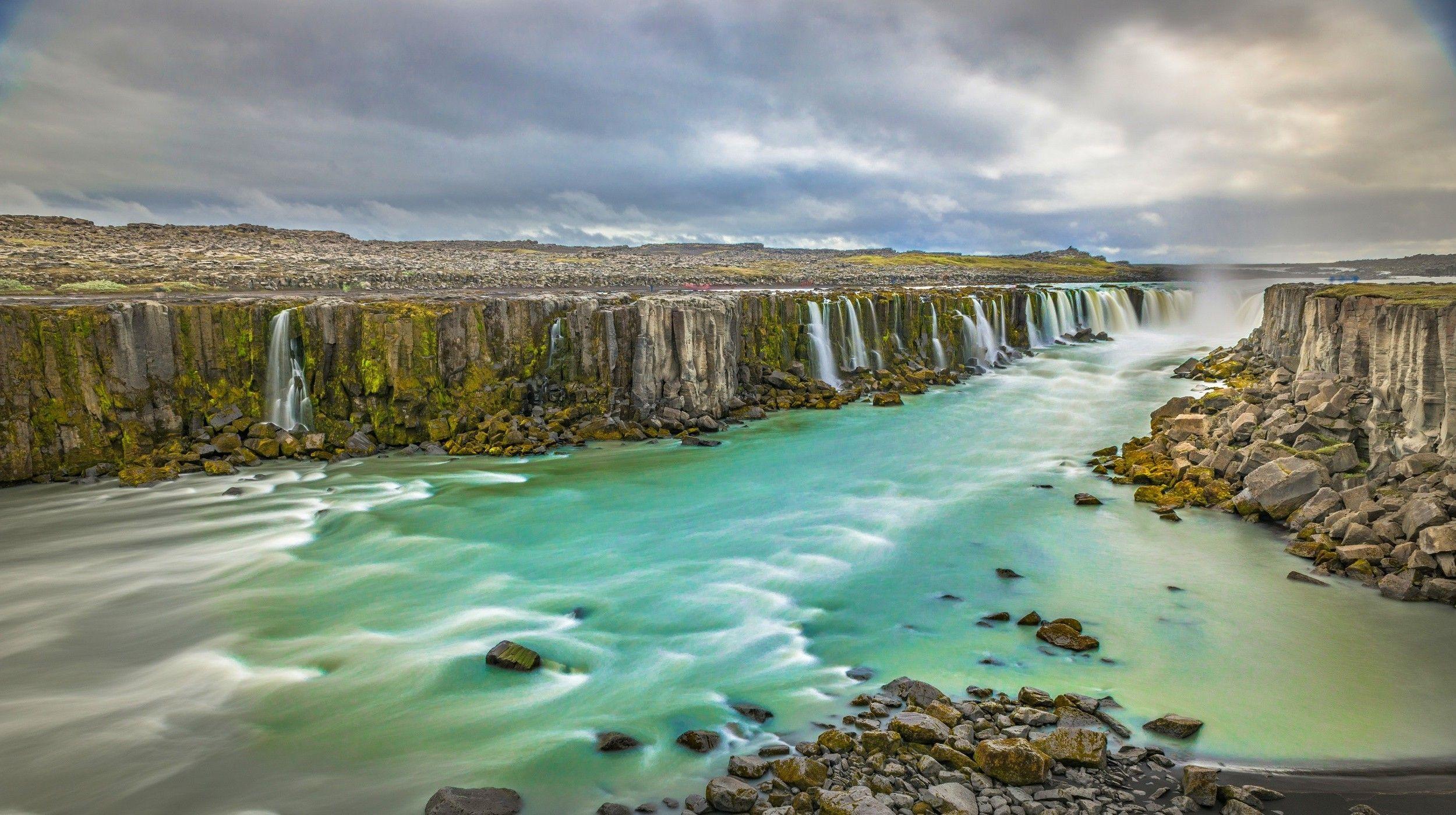 2500x1400 nature, Landscape, Waterfall, Iceland, Canyon, Clouds, Mist, Summer, Moss, River Wallpaper HD / Desktop and Mobile Background