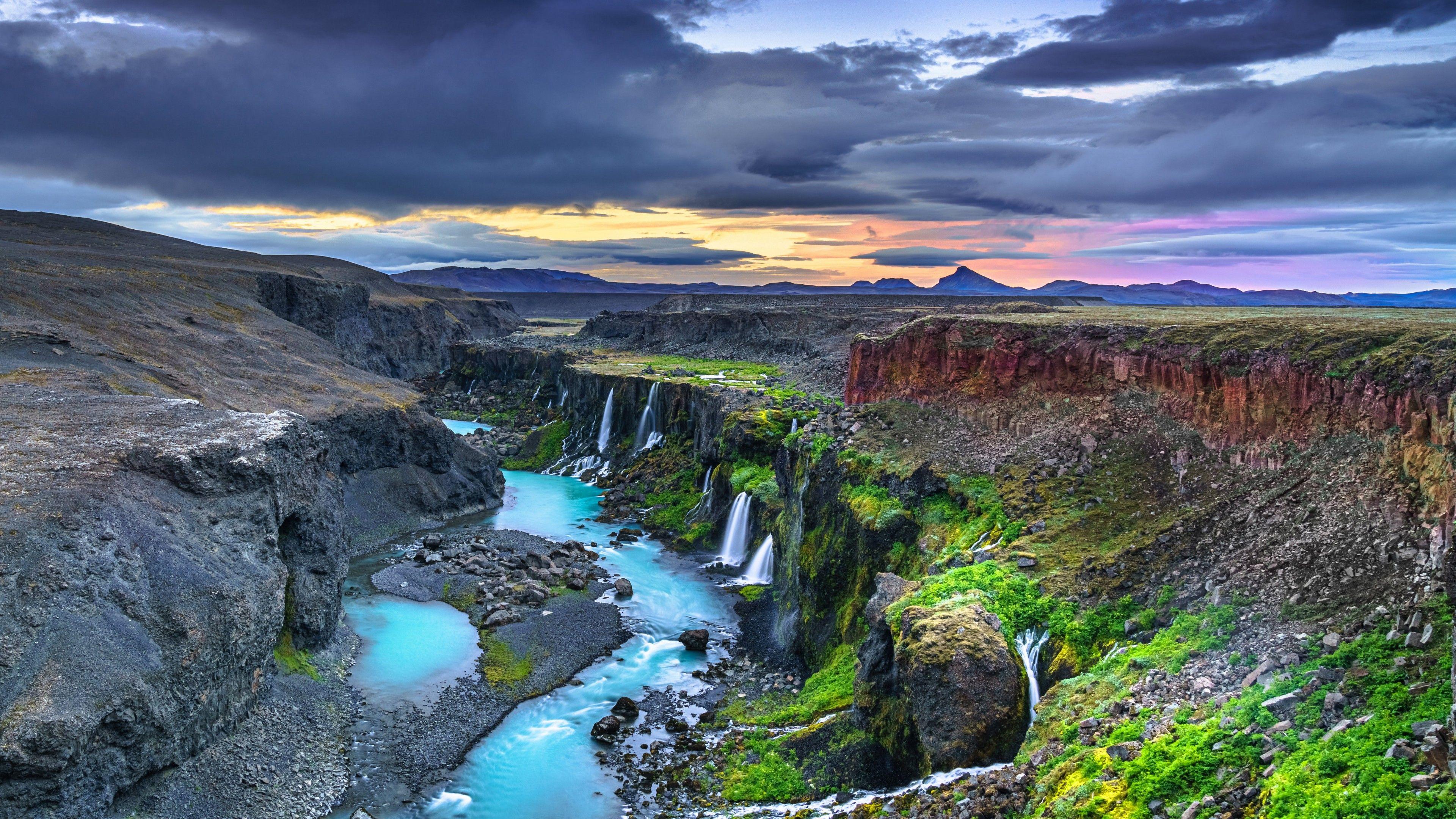 3840x2160 Canyon Iceland Landscape Under Cloudy Sky 4K 5K HD Nature Wallpaper