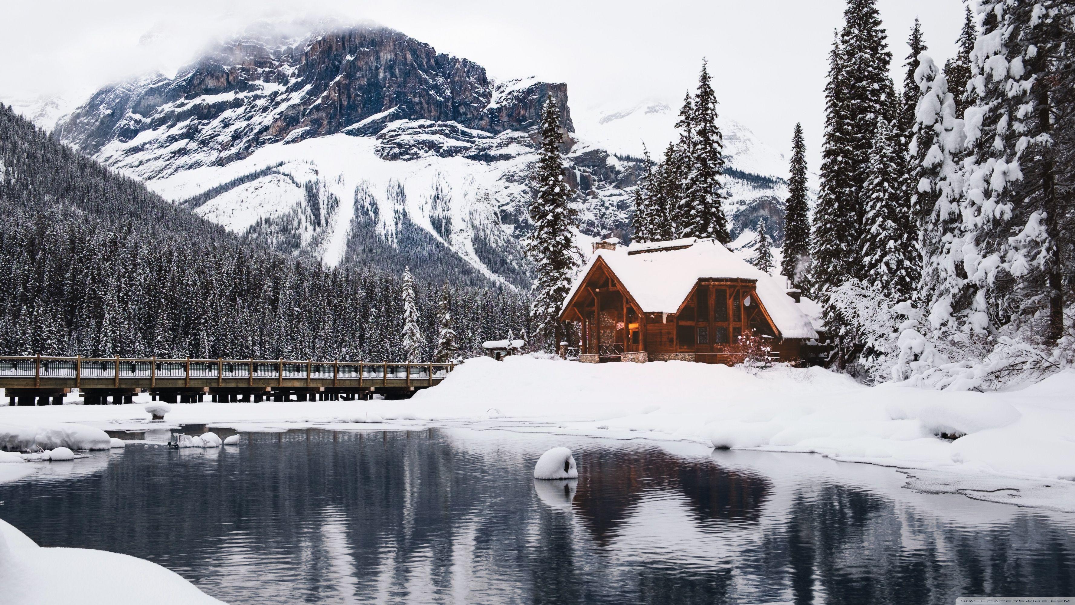 3554x1999 Winter Mountain Lake Wallpaper