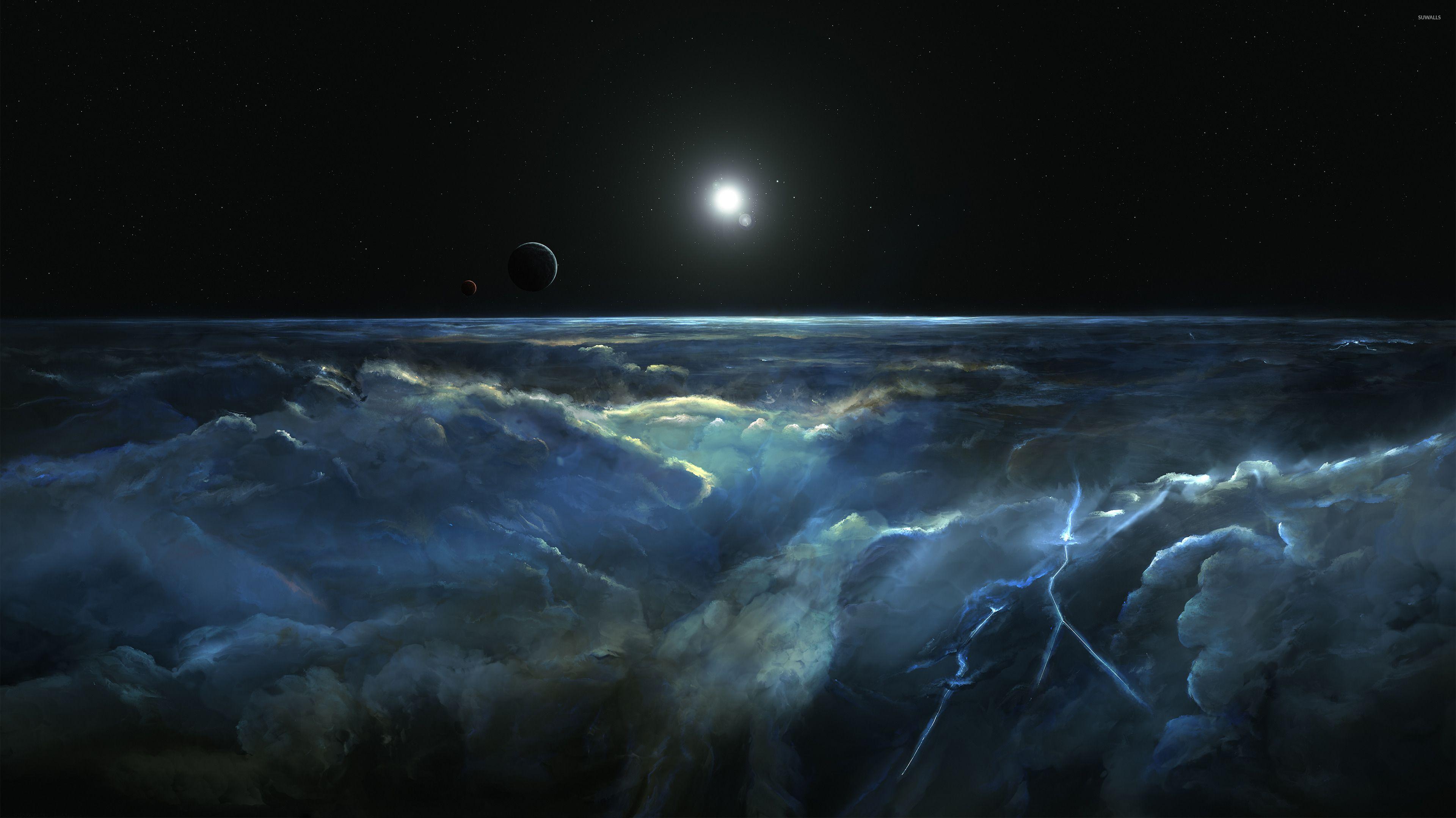 3840x2160 Planets by the storm clouds wallpaper wallpaper