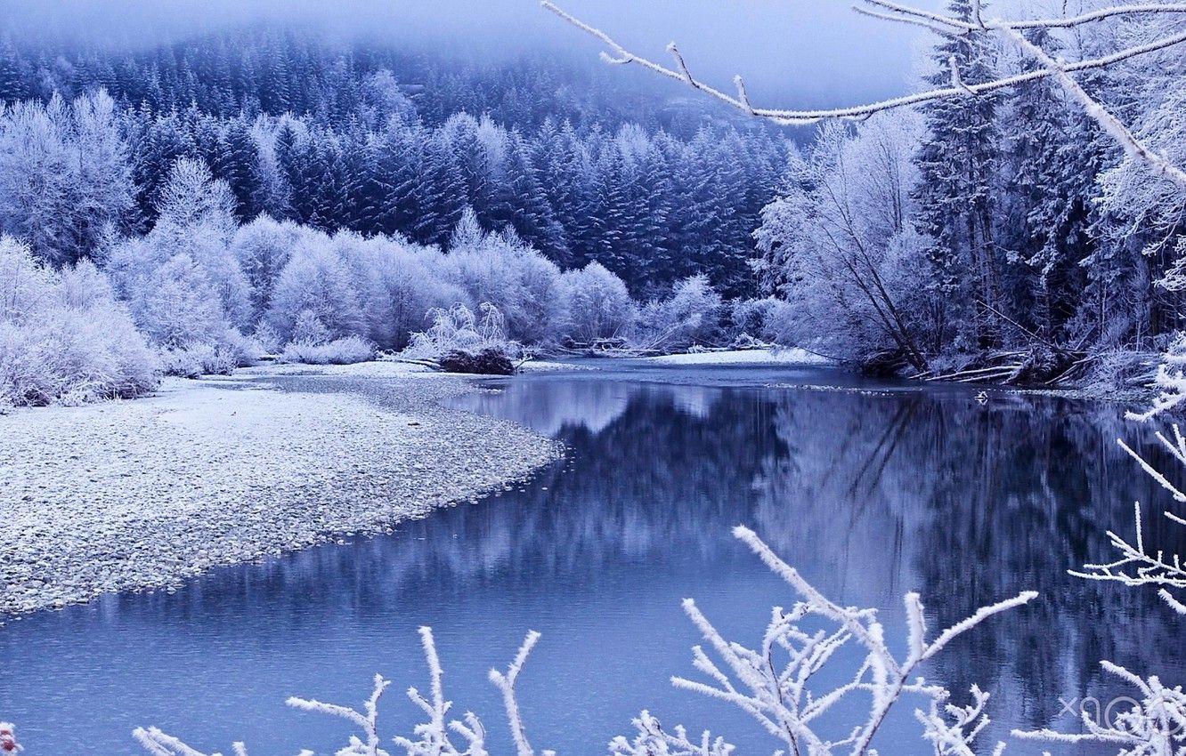 1332x850 Wallpaper winter, snow, trees, lake, winter, lake, snow, tree image for desktop, section пейзажи