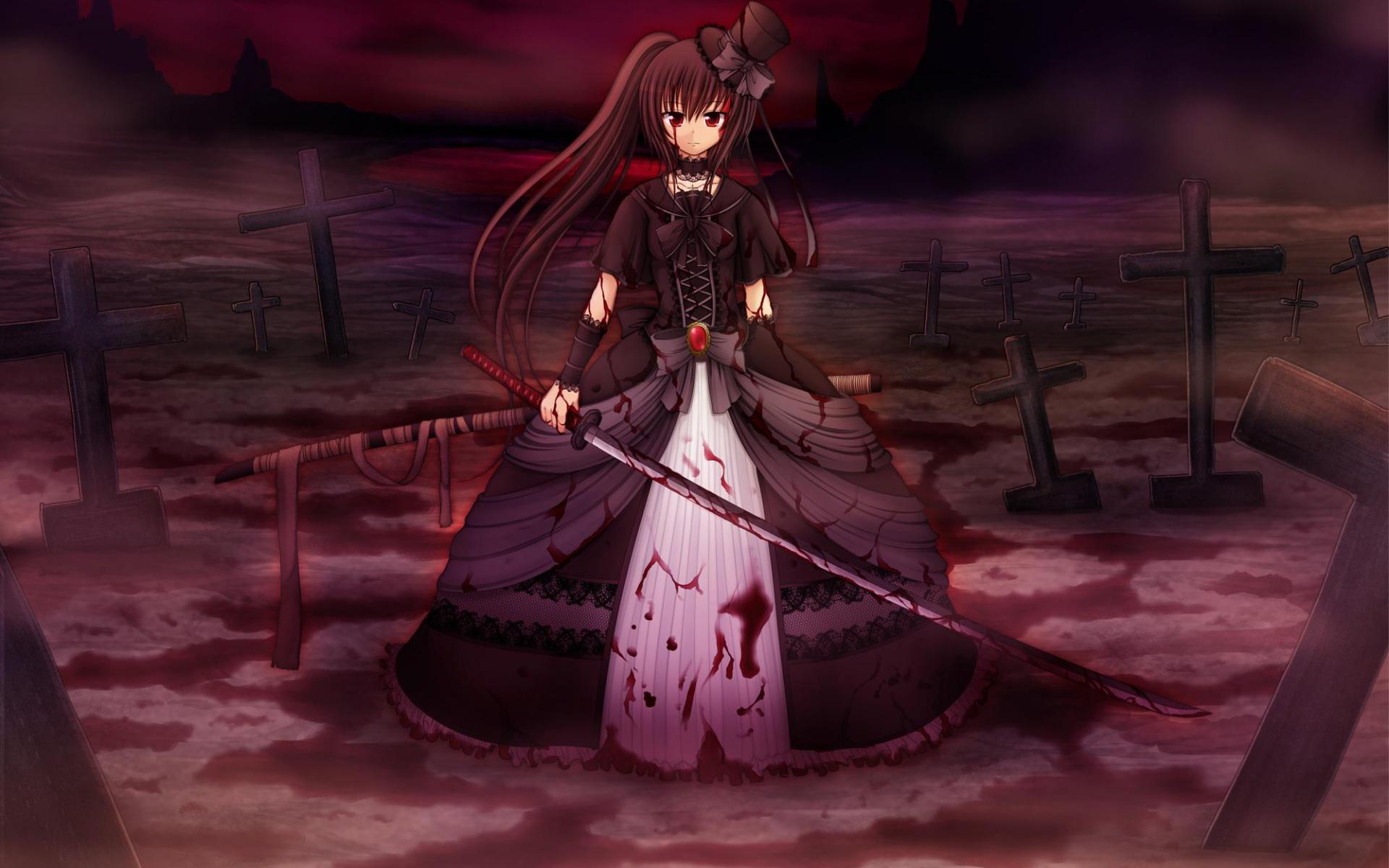 1920x1200 Anime Girl Bloody Sword
