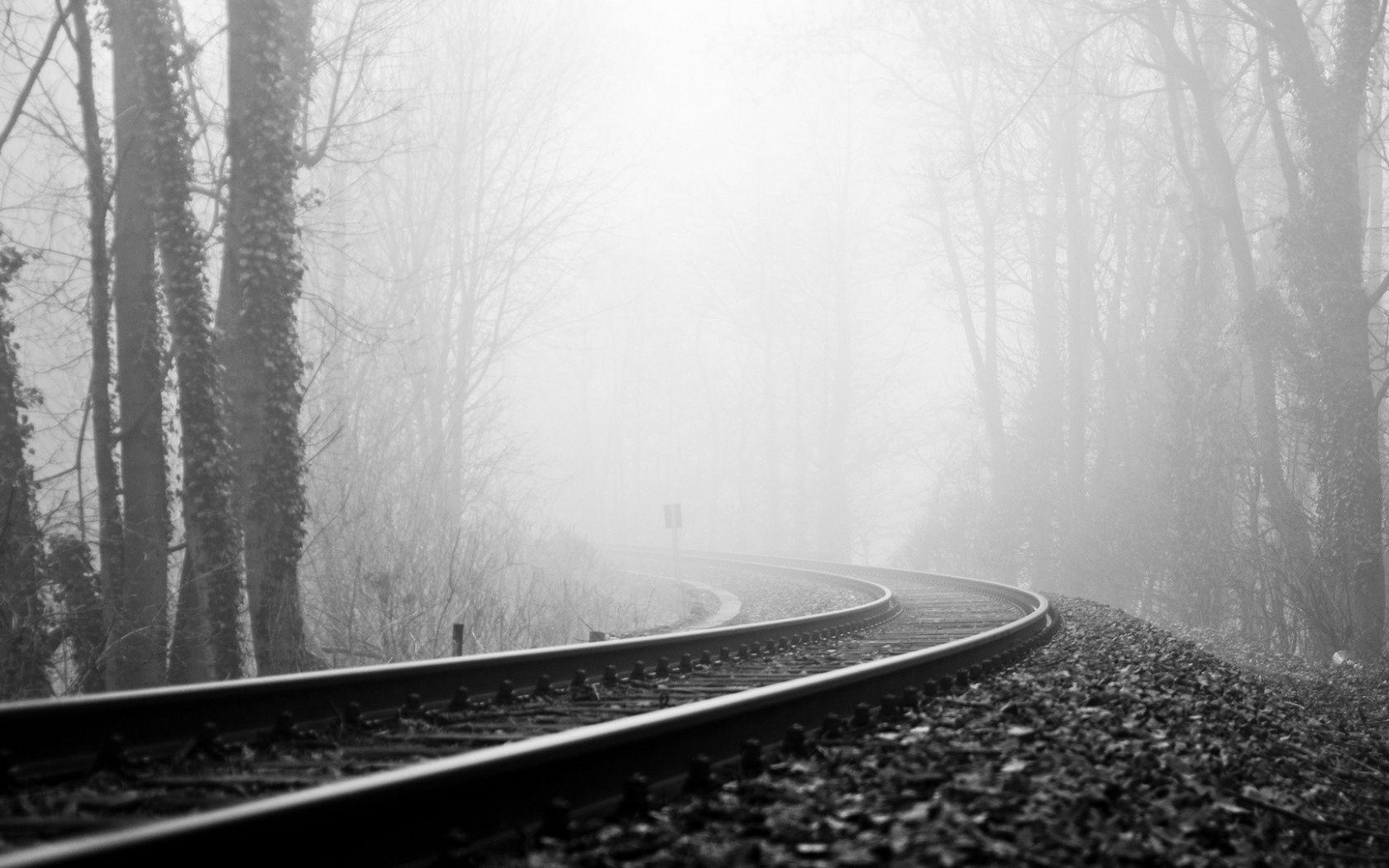 1680x1050 Rail Road Fog & Dark Forest desktop PC and Mac wallpaper