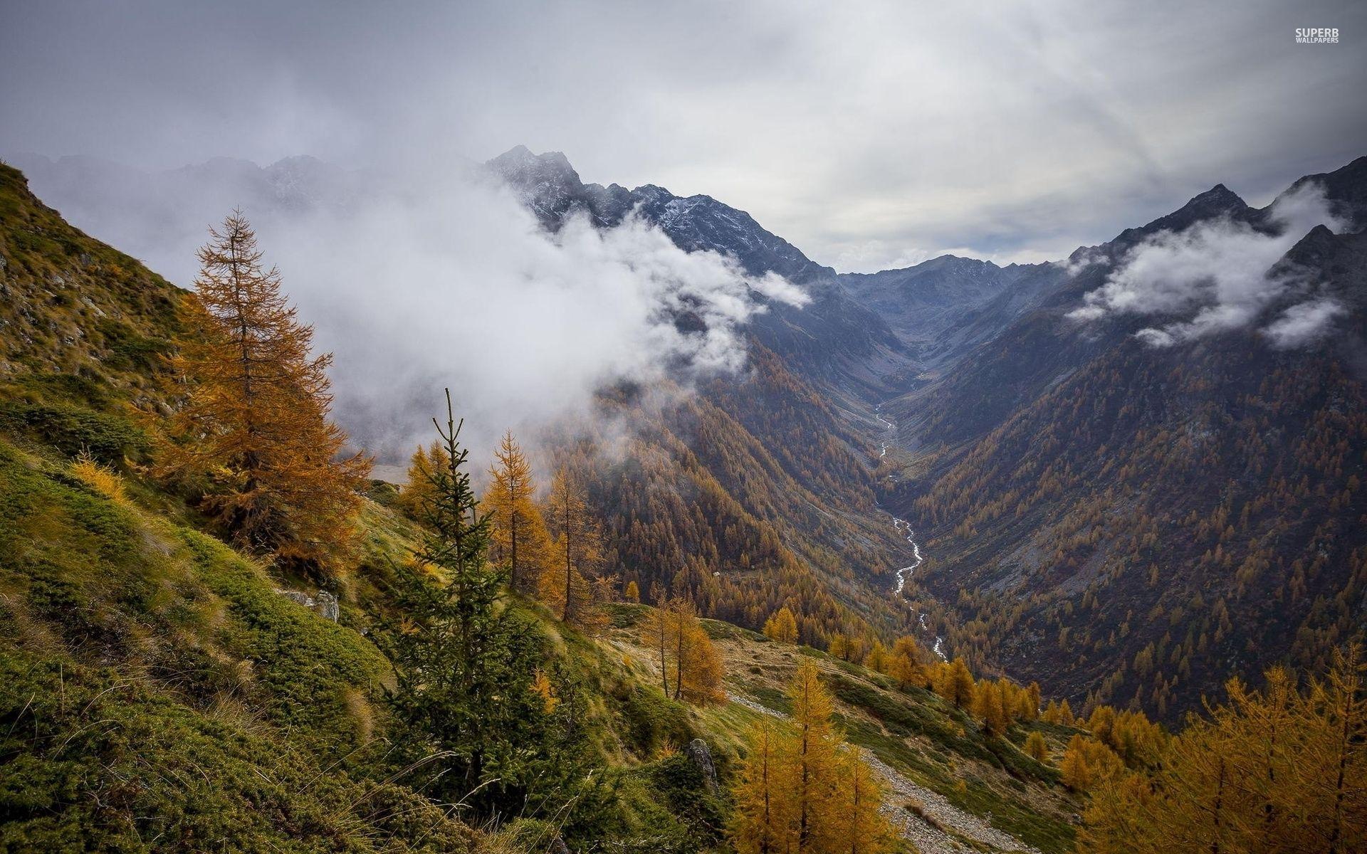 1920x1200 Mountains Autumn Foggy Valley wallpaper. Mountains Autumn Foggy Valley