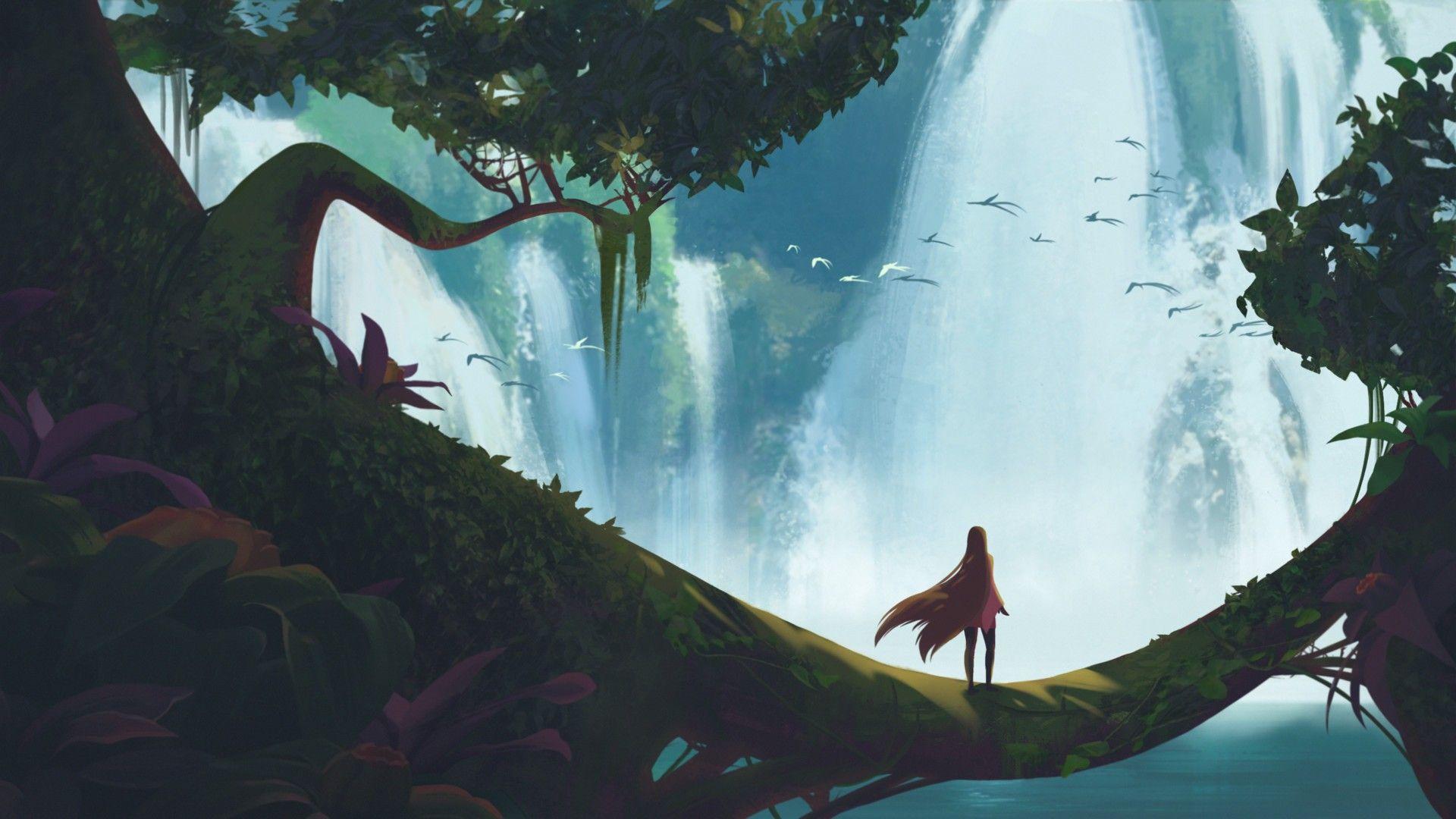 1920x1080 Girl Waterfall Fantasy Art, HD Artist, 4k Wallpaper, Image, Background, Photo and Picture