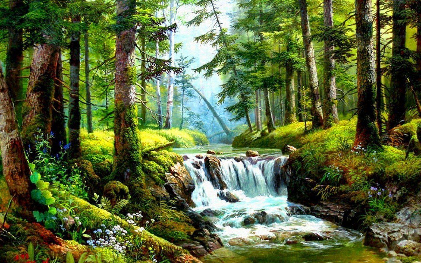 1440x900 Waterfall Desktop Wallpaper Painting. Victorian Painting Wallpaper, Spring Painting Wallpaper and Painting Lonely Wallpaper