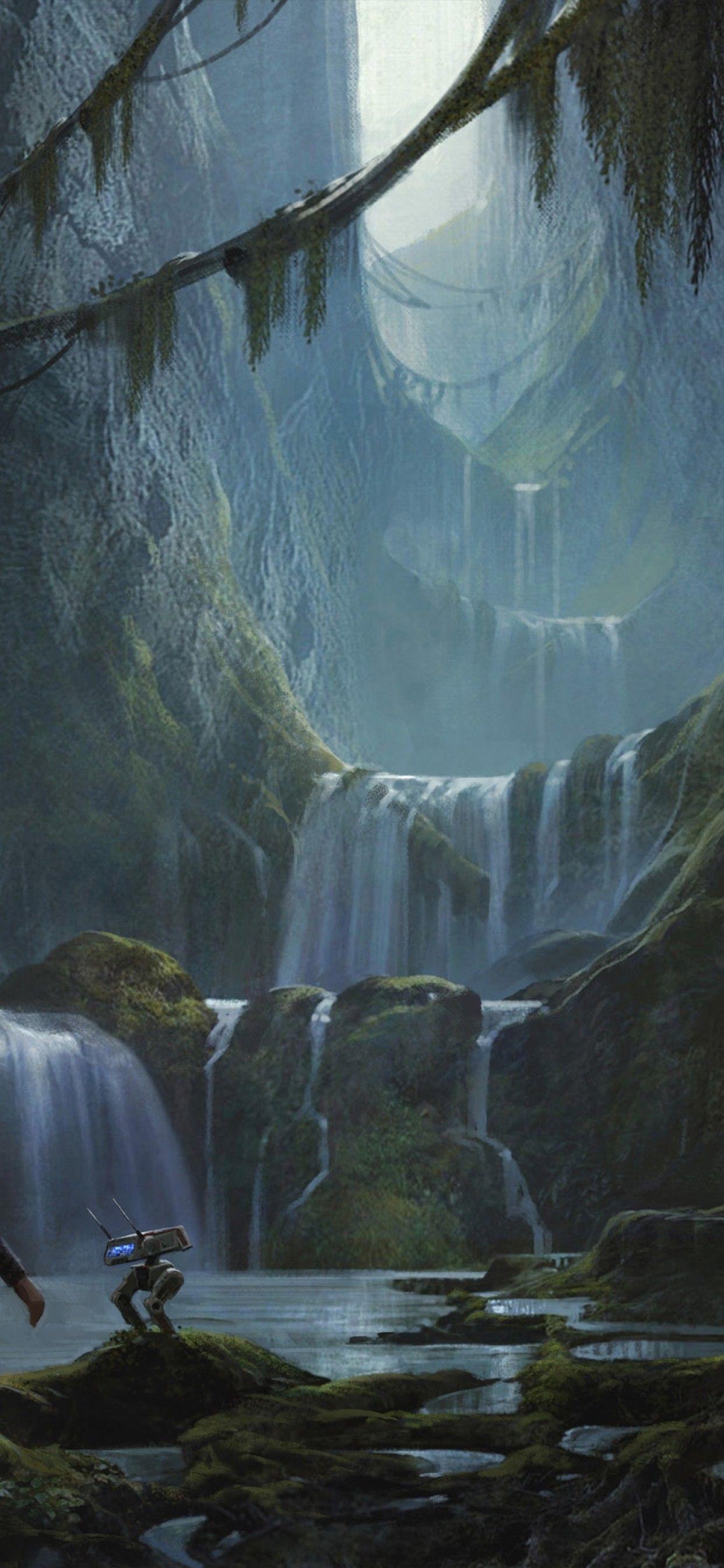 1242x2688 Download 1242x2688 Star Wars Jedi: Fallen Order, Waterfall, Scenic, Artwork, Game Landscape, Concept Art Wallpaper for iPhone 11 Pro Max & XS Max