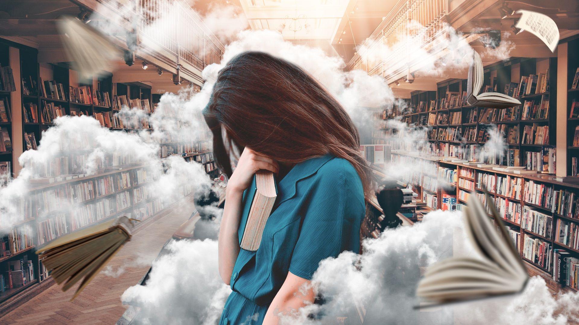 1920x1080 Girl In Library Laptop Full HD 1080P HD 4k Wallpaper, Image, Background, Photo and Picture