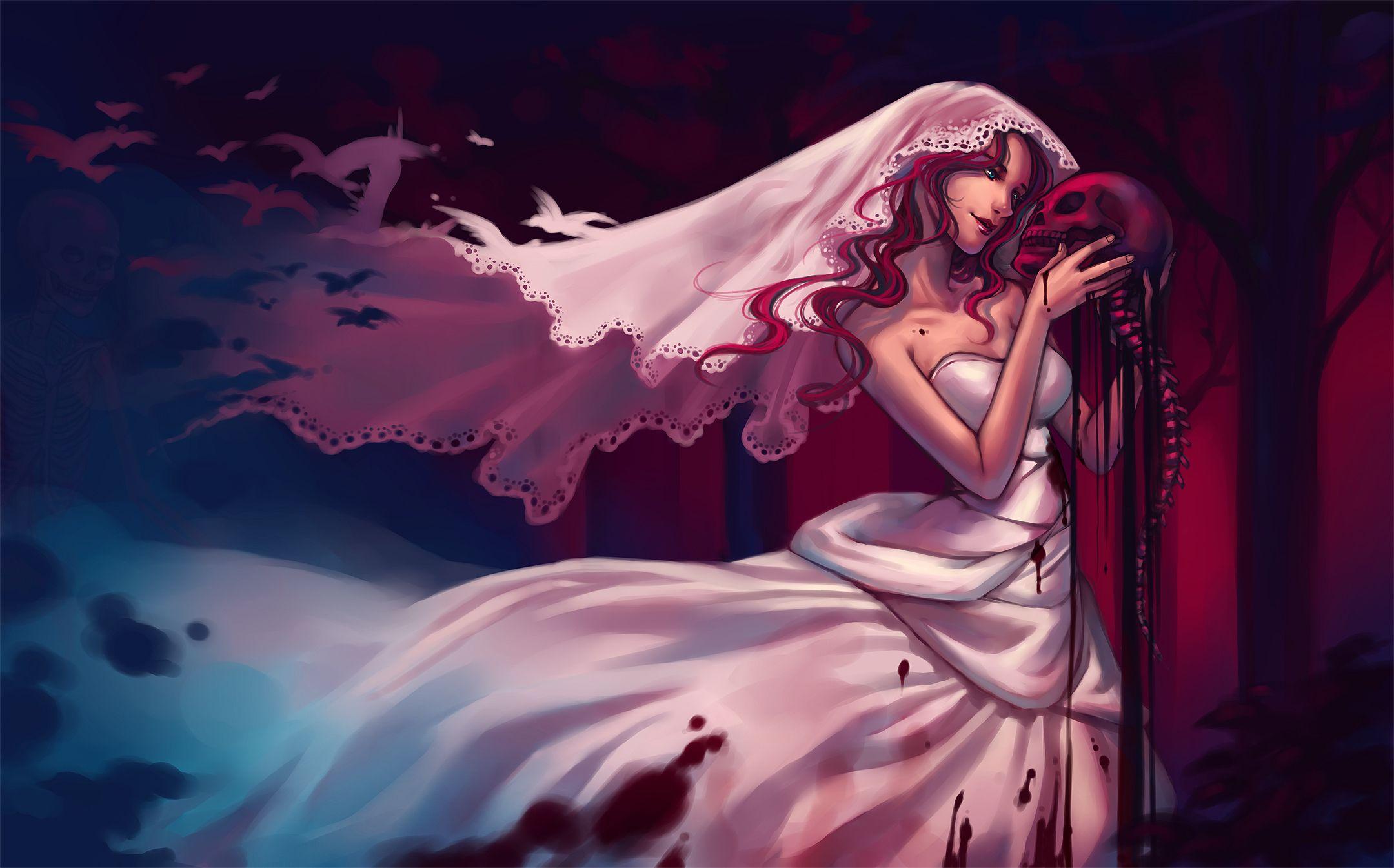 2160x1345 dark, Fantasy, Women, Girl, Dark, Blood, Horror, Scary, Creepy, Spooky, Macabre, Gothic, Skull, Gore, Skeleton, Art, Anime Wallpaper HD / Desktop and Mobile Background