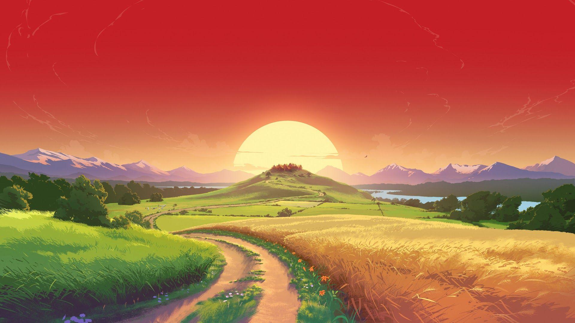 1920x1080 Sunrise Landscape Art Scenery Nature 8K Wallpaper