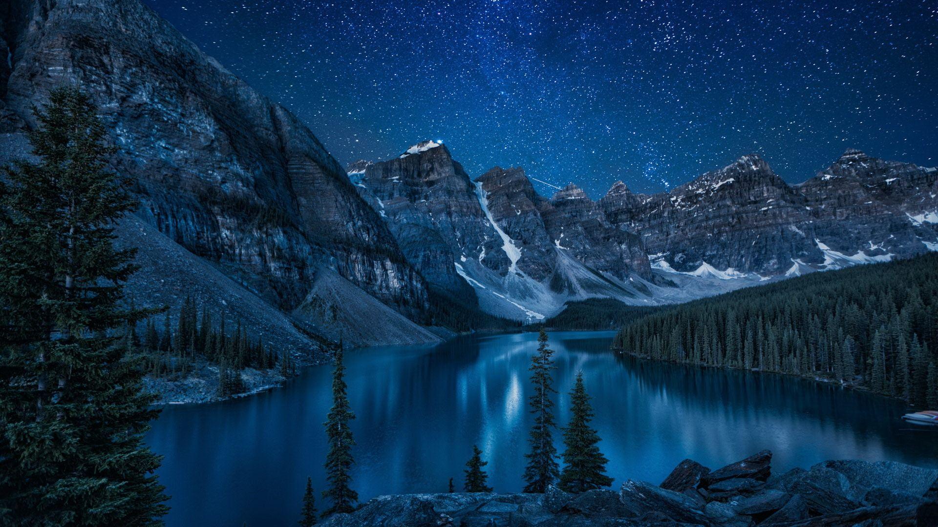 1920x1080 Jungle Night Sky Alpine Lakes Windows 10 HD Wallpaper