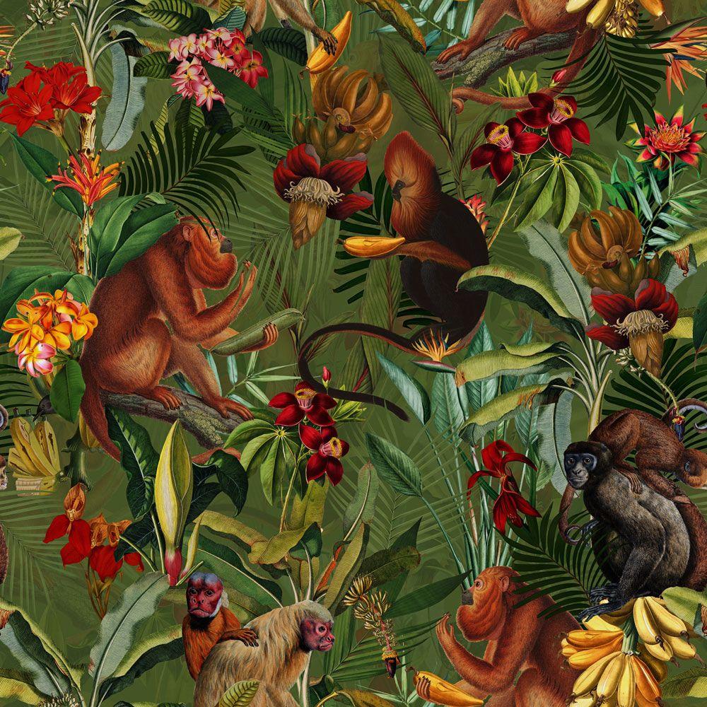 1000x1000 Tropical Monkey Flower Jungle Night Green Wallpaper.com & Photo Wallpaper By Renowned Designers. Design Your Own Photo Wallpaper In Our Wallpaper Online Store. High Quality Design Wallpaper, Trend And Luxury