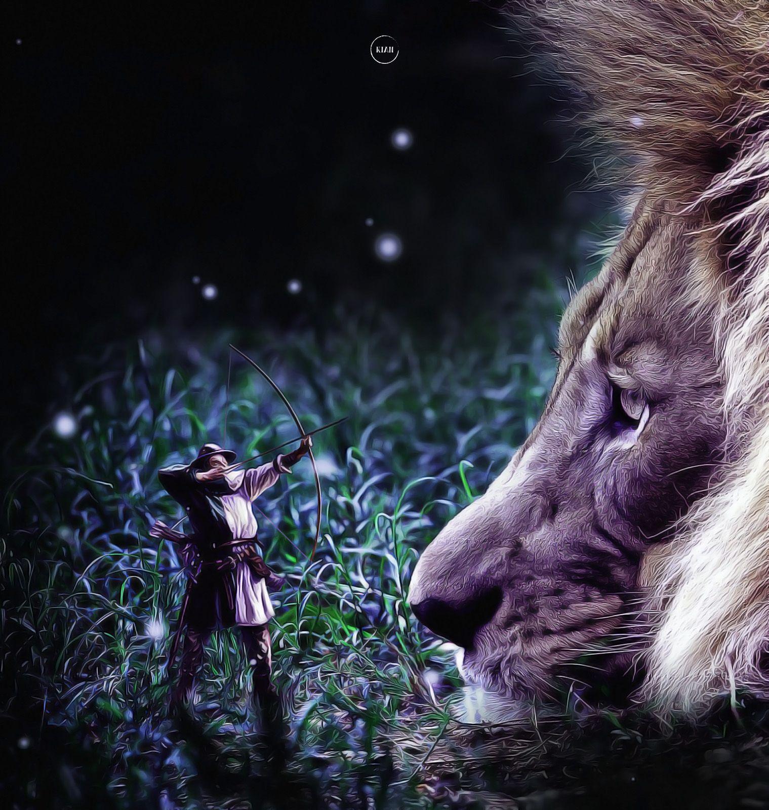 1519x1600 Lion Archer Night Grass Jungle Wallpaper:1519x1600
