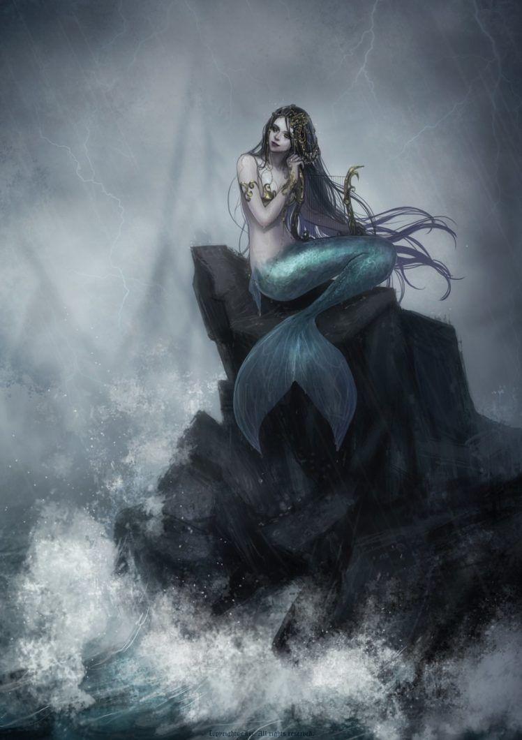 748x1060 long, Hair, Girl, Fantasy, Beautiful, Dress, Mermaid Wallpaper HD / Desktop and Mobile Background