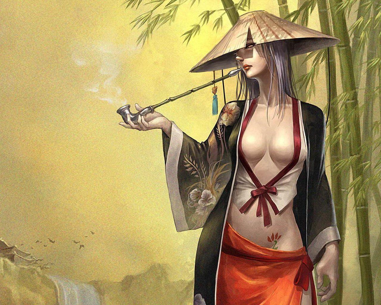 1280x1024 Japanese wallpaper: Japanese Asian illustration wallpaper. Wallpaper, L5r, Wolf