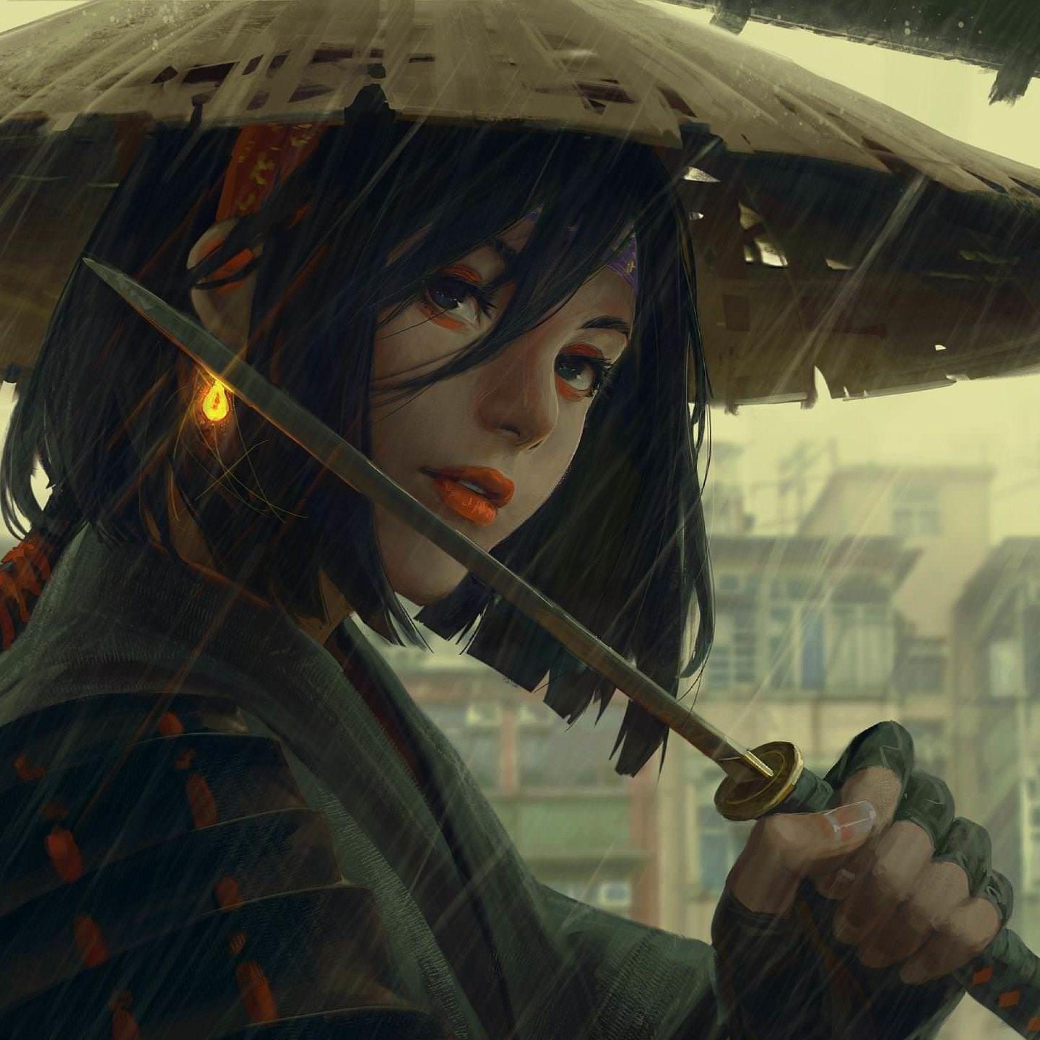 2048x2048 Japanese Rain Wallpaper