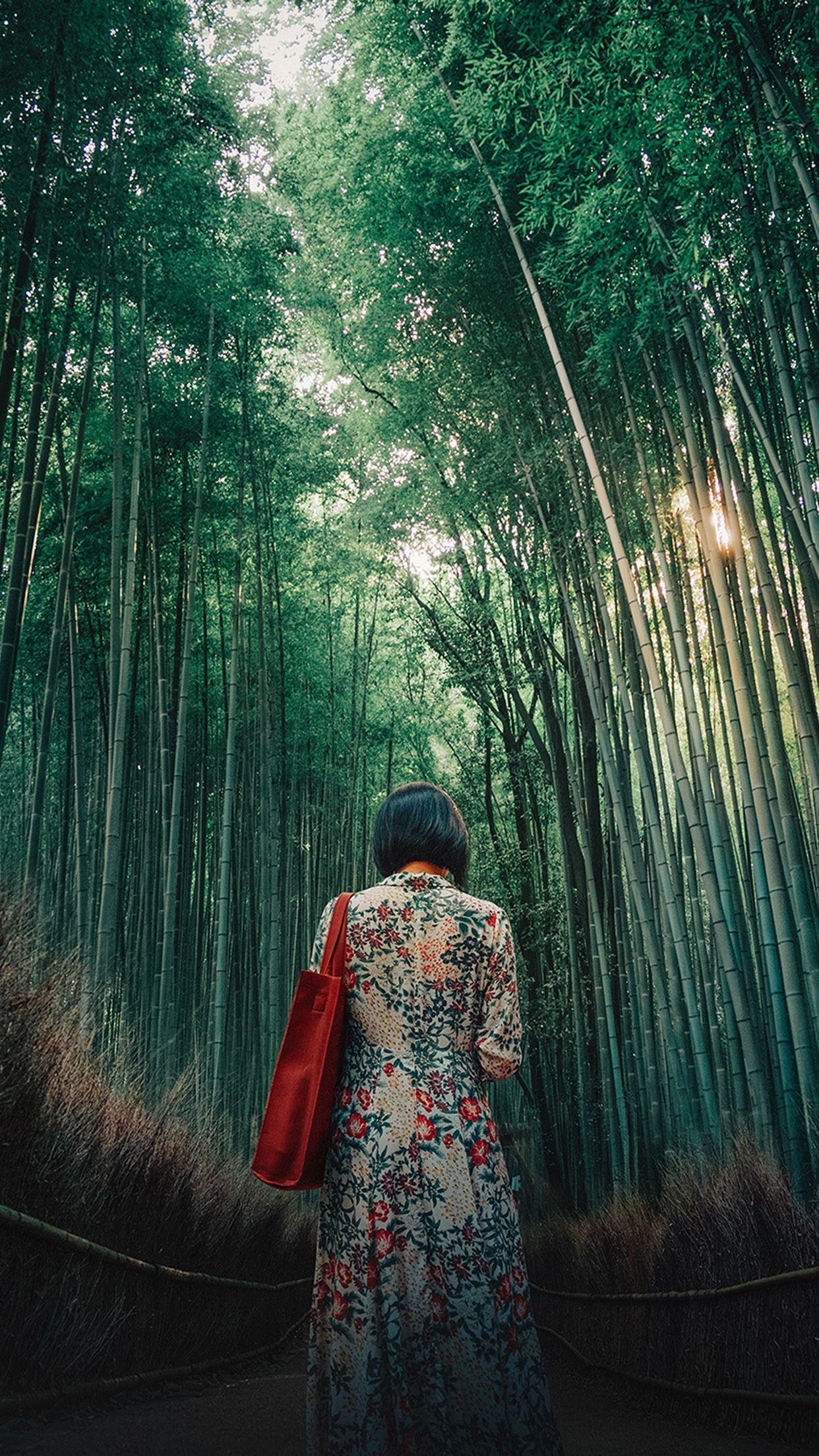 1242x2208 Forest Bamboo Wood Girl Art Wallpaper