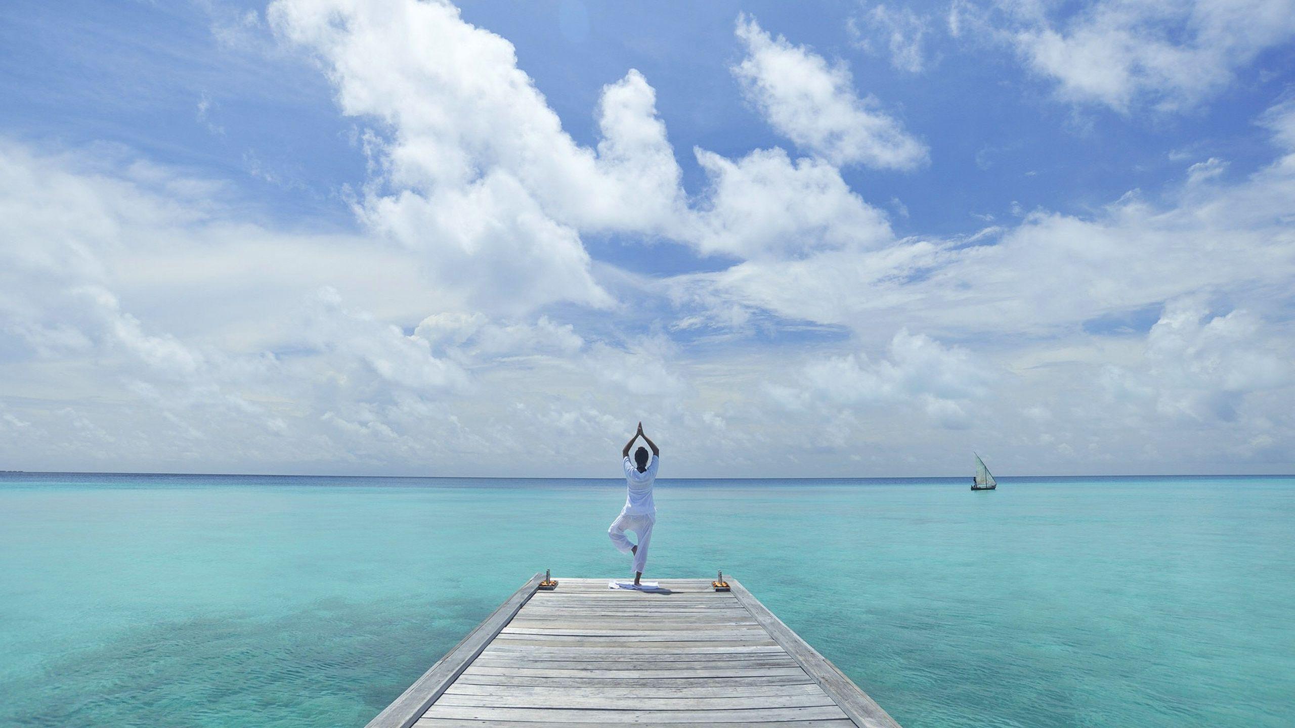 2560x1440 Perfect Desktop Background with Yoga Pose at the Beach Wallpaper. Wallpaper Download. High Resolution Wallpaper