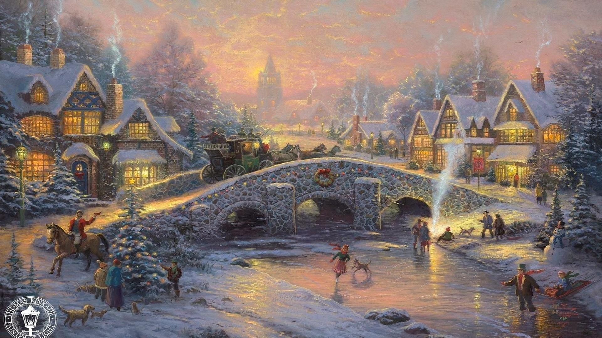 1920x1080 Thomas kinkade winter wallpaper
