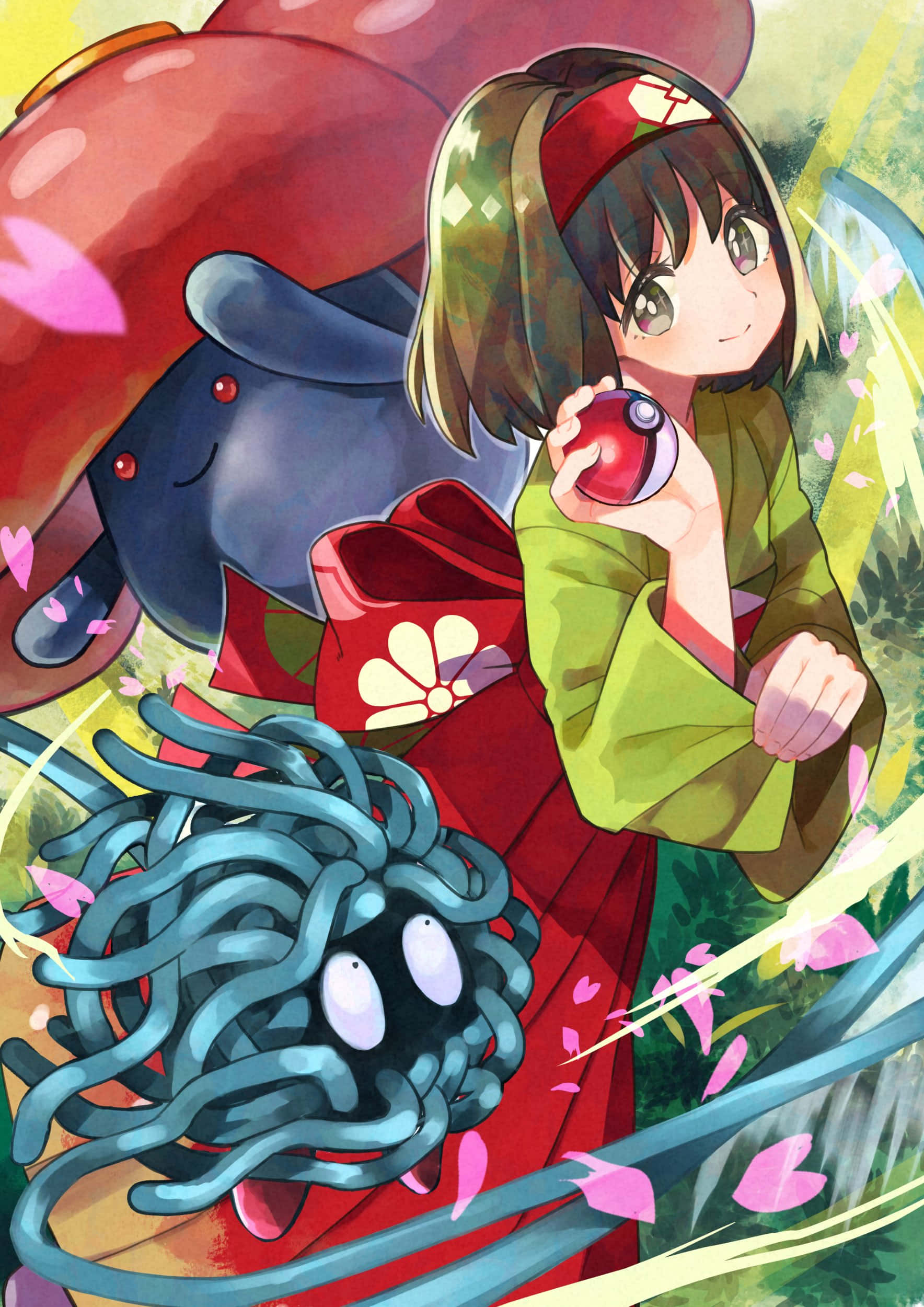 1768x2500 Download Vileplume And Erika With Tangela Wallpaper
