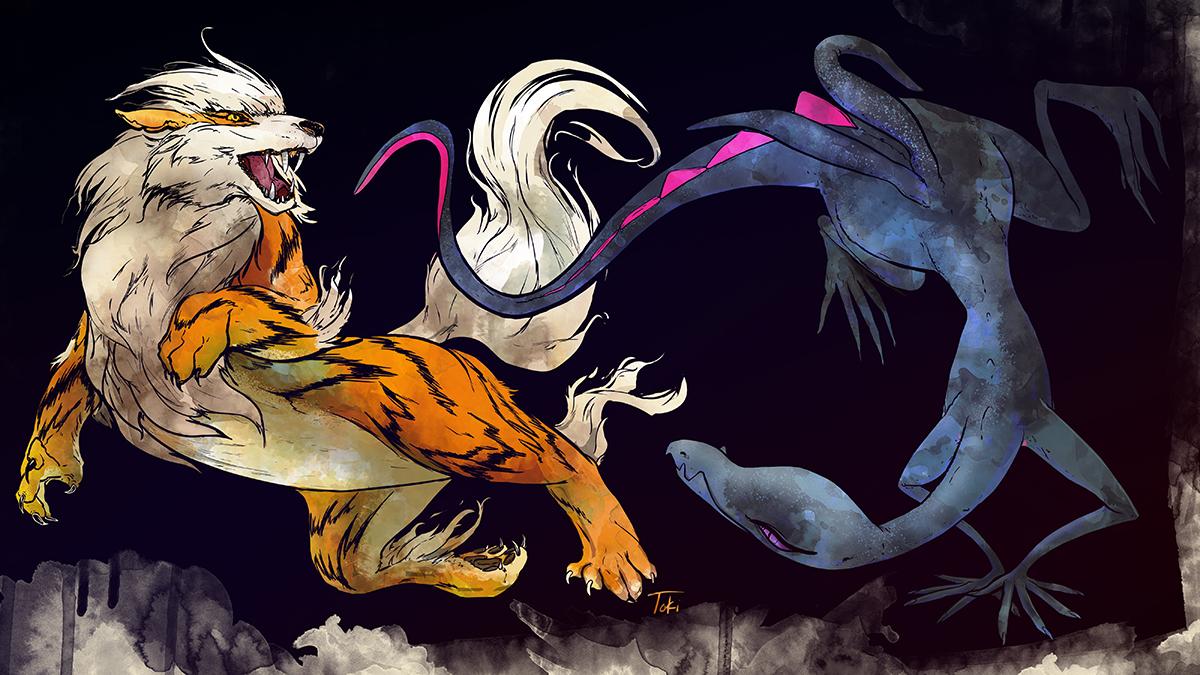 1200x675 A friend commissioned me to draw her two favorite pokemon: Arcanine and Salazzle! Hope you guys like