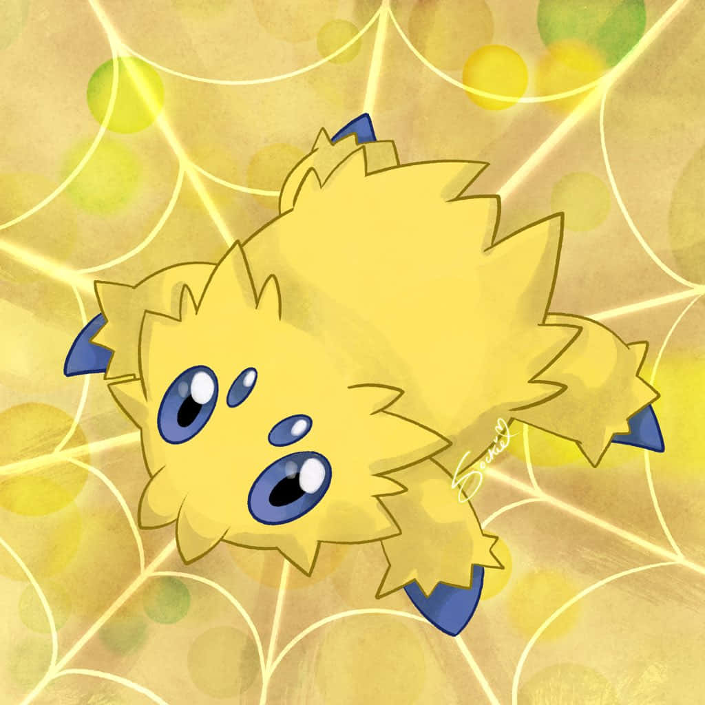 1024x1024 Download Joltik On A Yellow Electric Web Wallpaper