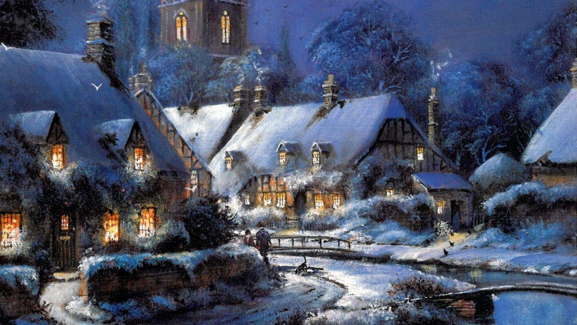 1920x1080 Wallpaper Predominant Color: Winter Houses Village