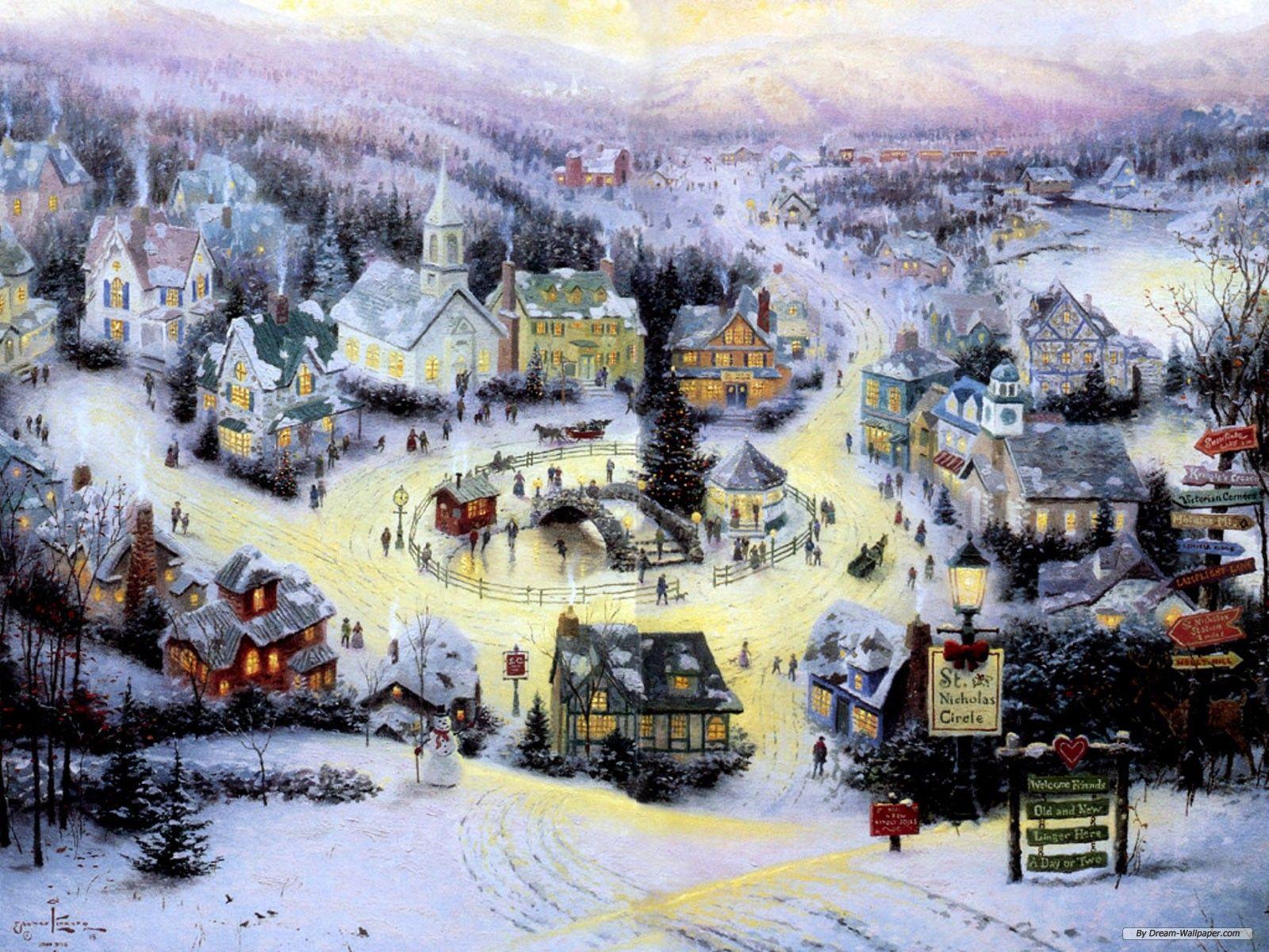 1600x1200 Christmas Wallpaper: Vintage Christmas. Thomas kinkade paintings, Kinkade paintings, Thomas kinkade christmas
