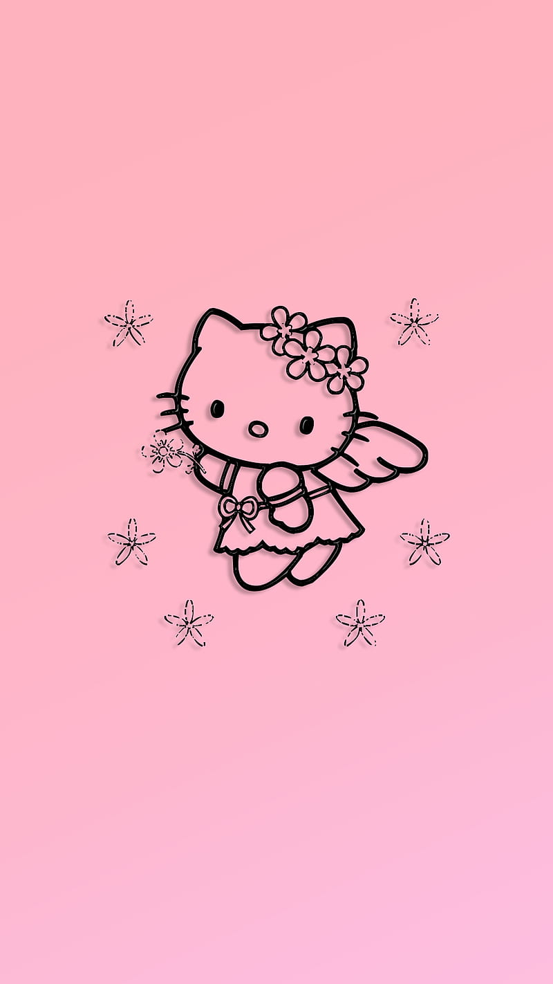 800x1422 Kitty, cute, drawing, hello, hellokitty, logo, pink, HD phone wallpaper