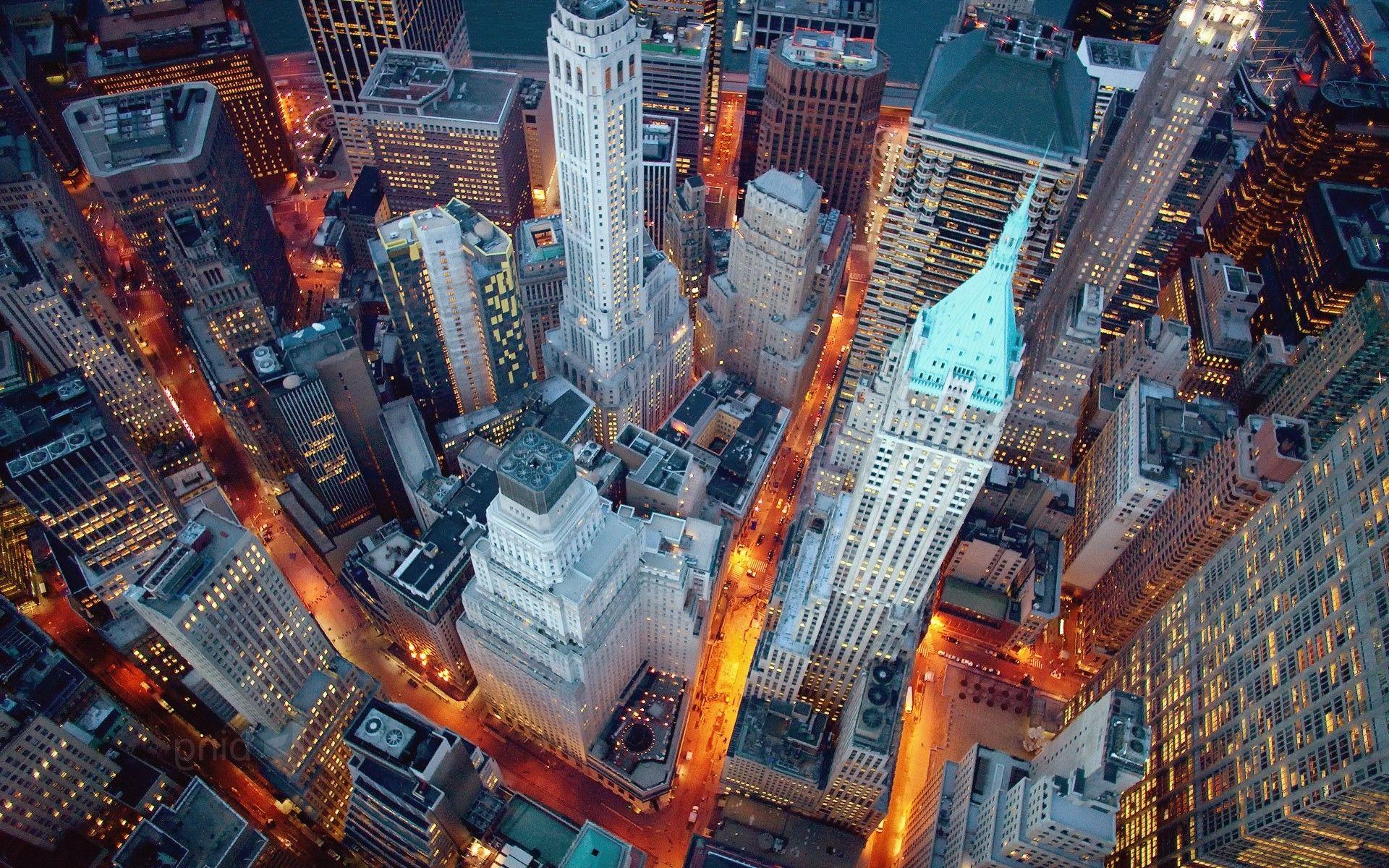 1920x1200 cityscape architecture building new york city usa skyscraper evening street street light birds eye view long exposure Wallpaper HD / Desktop and Mobile Background