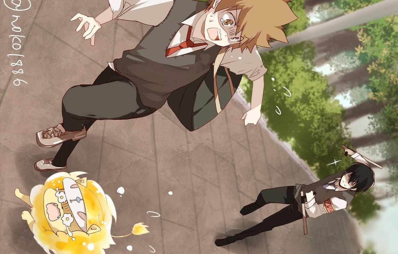 1332x850 Wallpaper chase, anime, guys, Sawada Tsunayoshi, Katekyo Hitman REBORN!, Hibari Kyoya image for desktop, section сёнэн