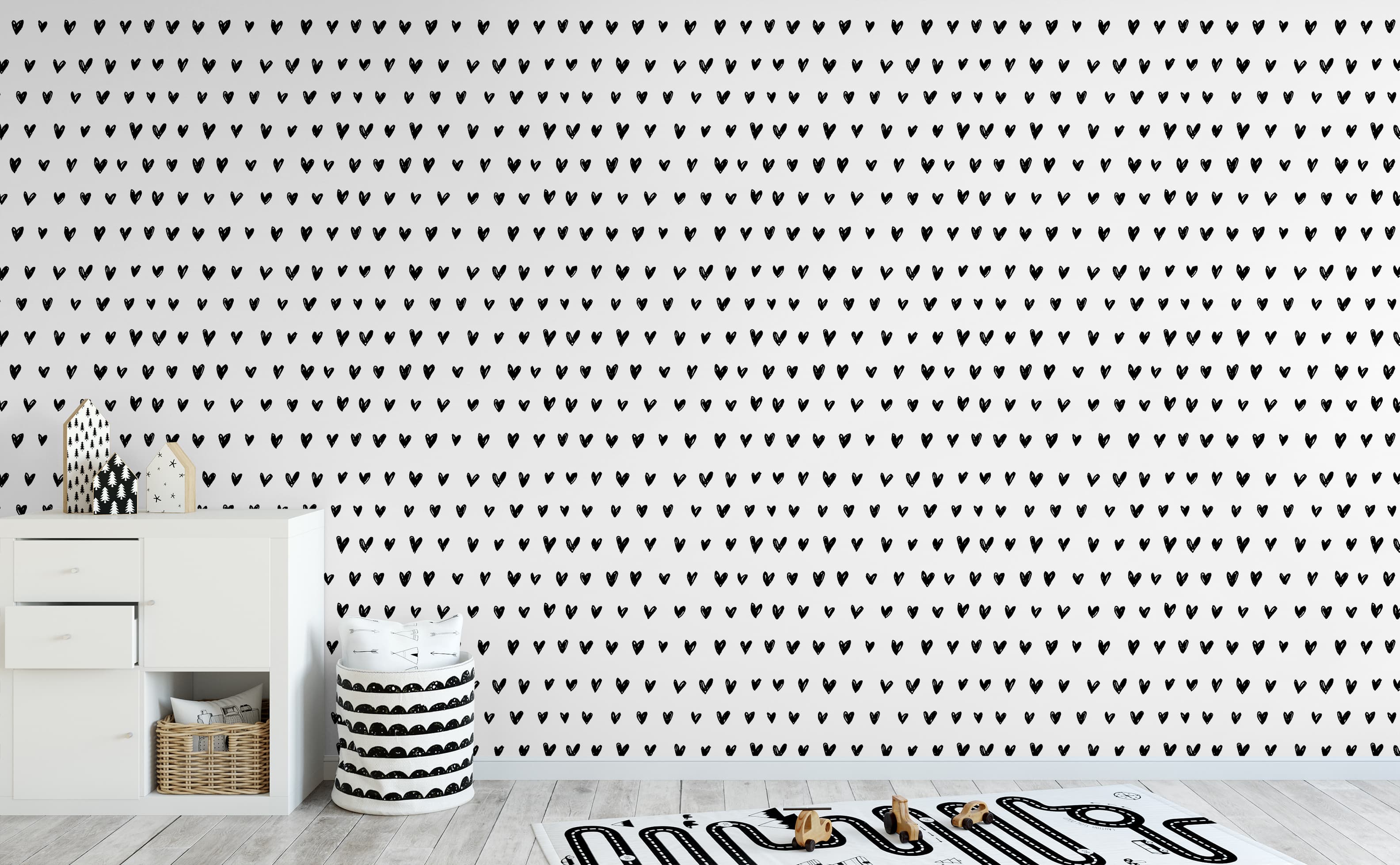 3168x1958 Rows of Black & White Hearts Wallpaper for Walls