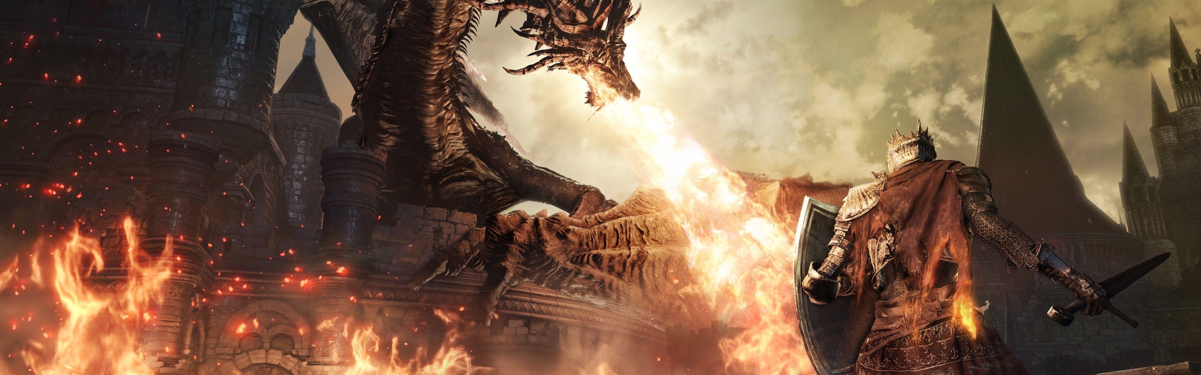 3840x1200 Wallpaper Dark Souls III, RPG game, dragon, fire, warrior 3840x2160 UHD 4K Picture, Image