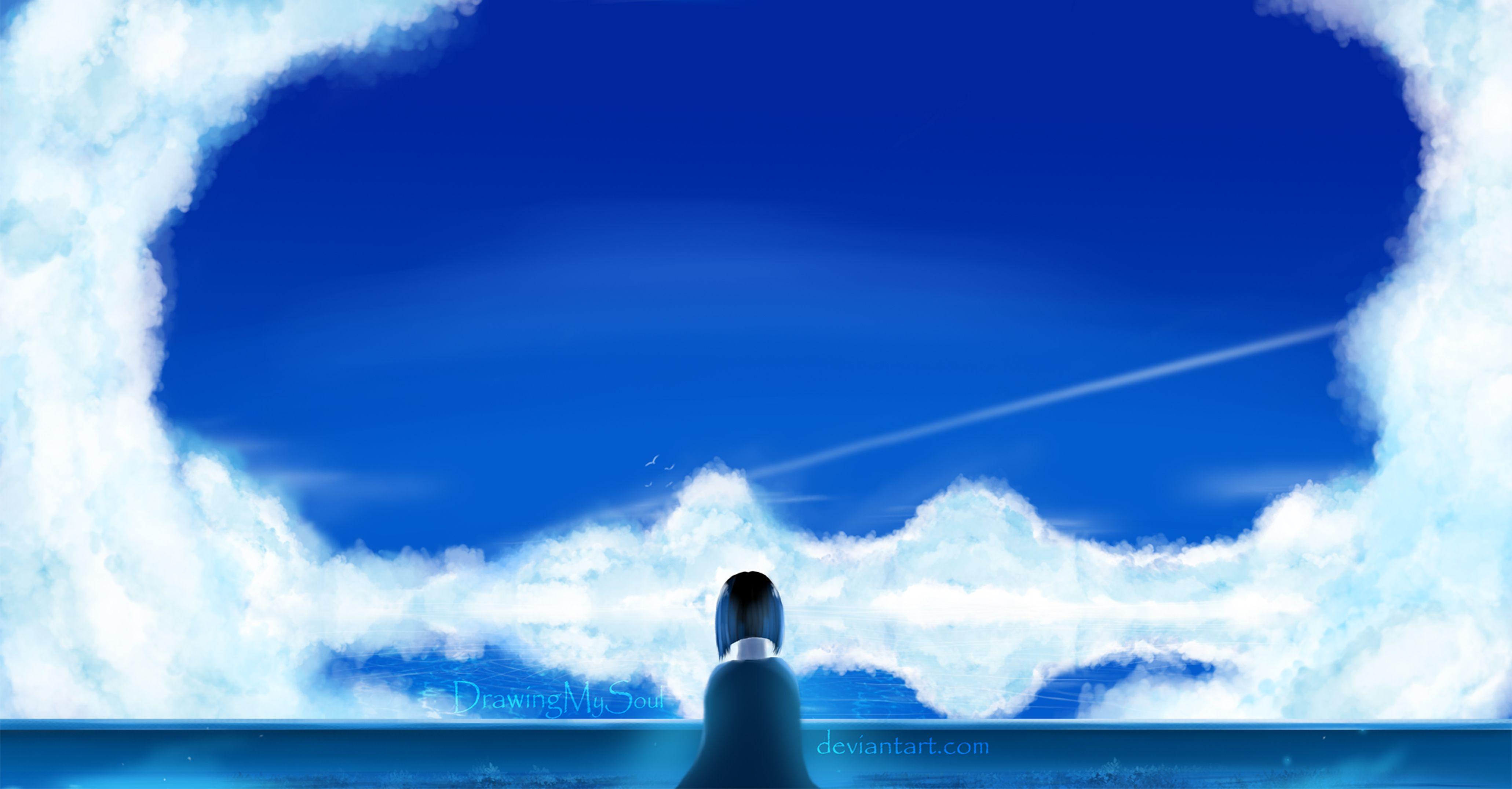4122x2152 Private Space #anime #blue #summer #water #animewallpaper #background #blueandwhite #bluesky #clouds #digitala. Anime background, Eyes wallpaper, Anime wallpaper