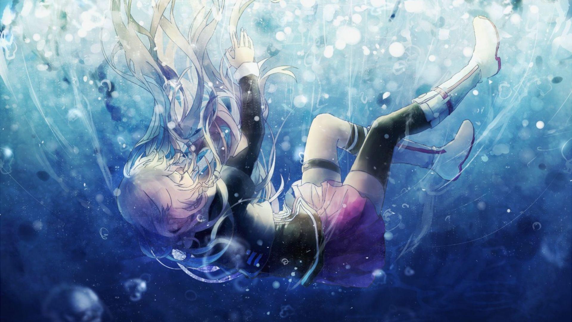 1920x1080 Vocaloid #IaVocaloid #Underwater #Water #LongHair #ThighHighs #Skirt #Boots #AnimeGirls #Anime #W. Anime wallpaper, Anime background wallpaper, Ocean wallpaper