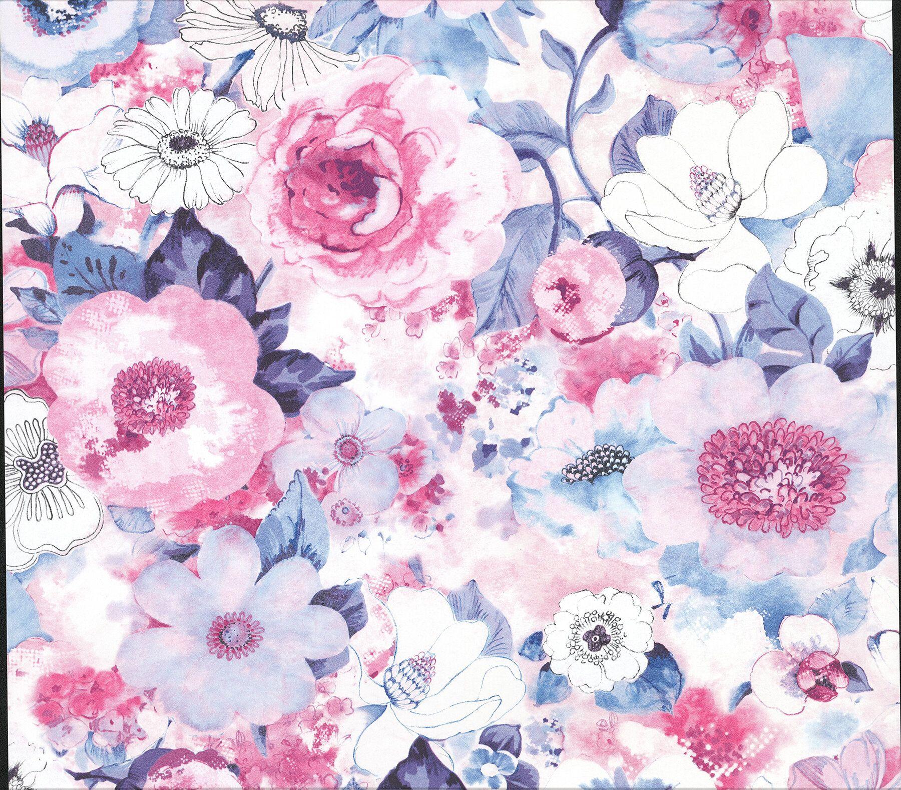 1800x1578 House of Hampton® Baldwin Watercolor Floral 33' L x 20 W Wallpaper Roll