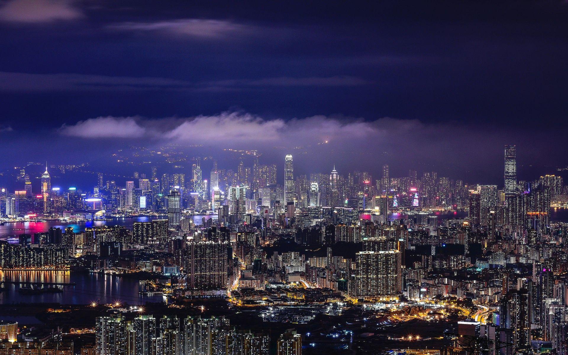1920x1200 Cityscape 4K Wallpaper, Hong Kong, Night, City lights, Skyline, World