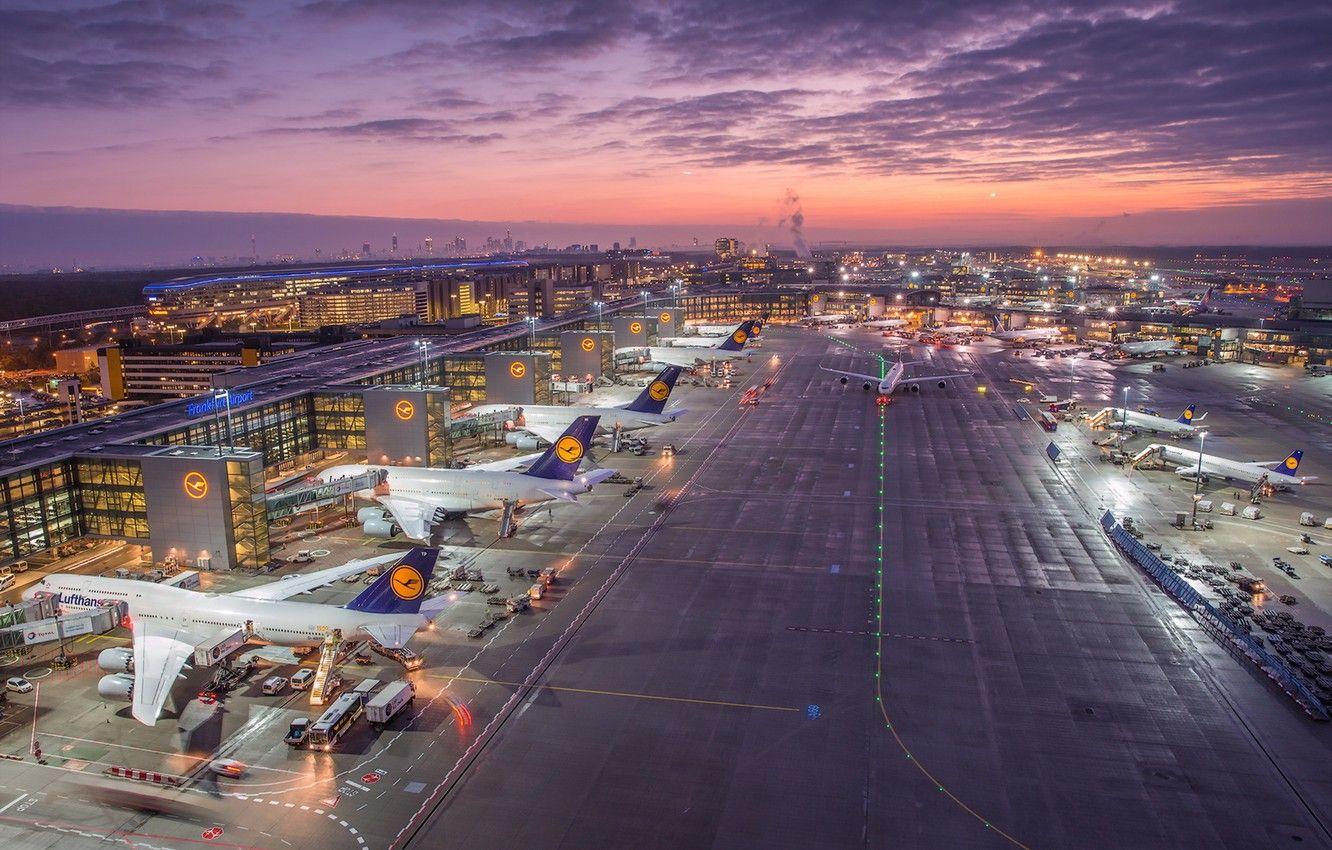 1332x850 Wallpaper Germany, Sunrise, Frankfurt Airport image for desktop, section авиация
