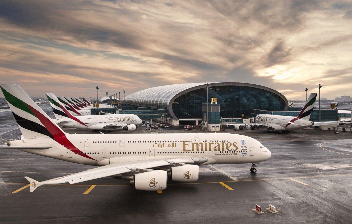 1332x850 Wallpaper The sky, Clouds, Sunrise, The plane, Airport, The building, Dubai, Clouds, Sky, Dubai, Sunrise, UAE, A Airplane, Passenger, Airbus image for desktop, section авиация