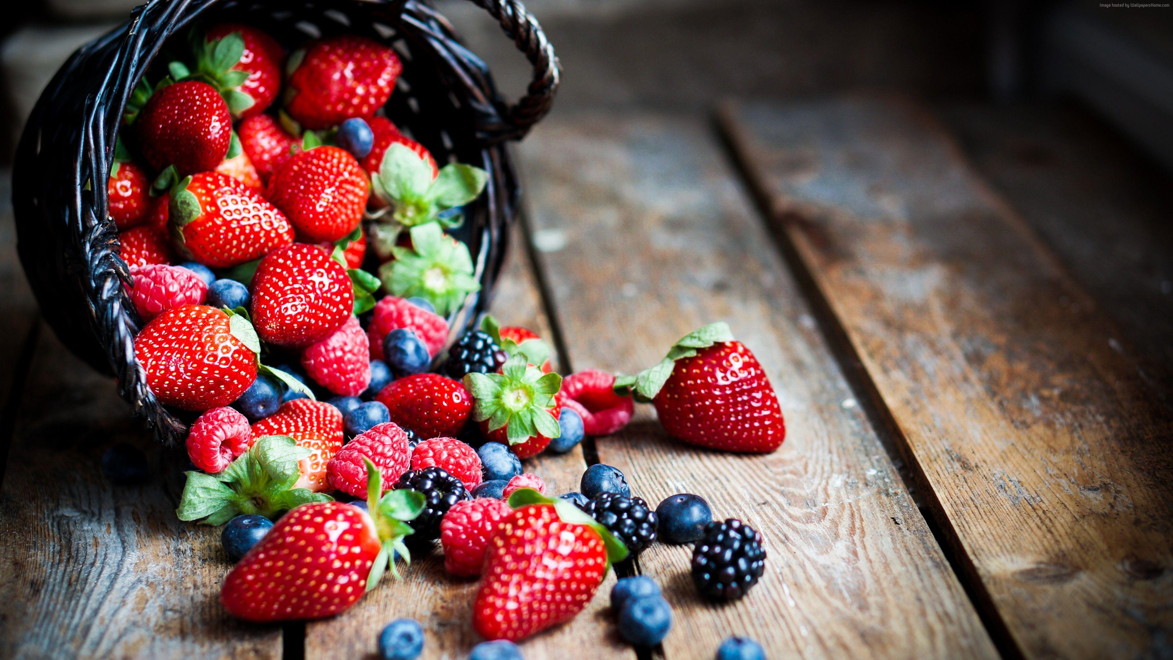 3840x2160 Wallpaper food, fruit, summer, berries, strawberry, raspberry, blackberry, basket., Food Wallpaper Download Resolution 4K Wallpaper