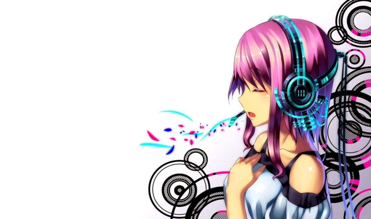 1297x767 Cute Anime Girl With Headphones Wallpaper HD