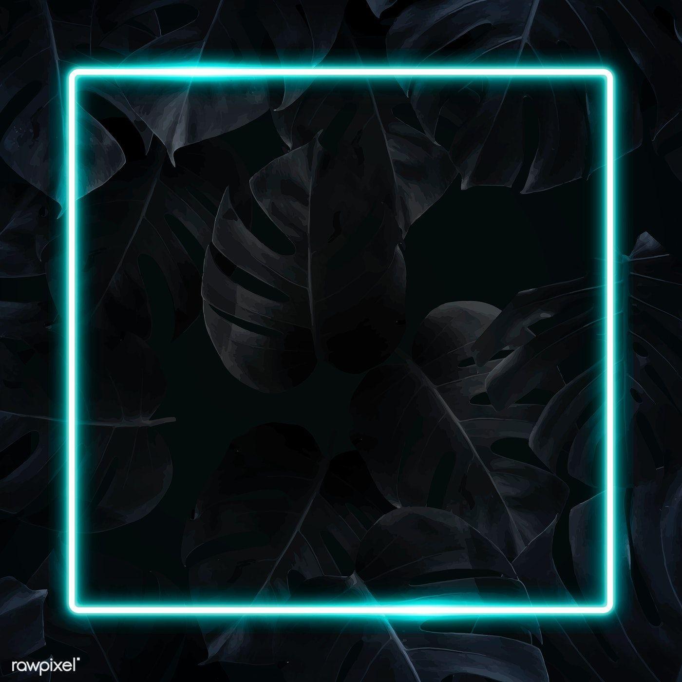 1400x1400 Download premium vector of Square blue neon frame on tropical leaves. Neon wallpaper, Tropical leaves, iPhone background image